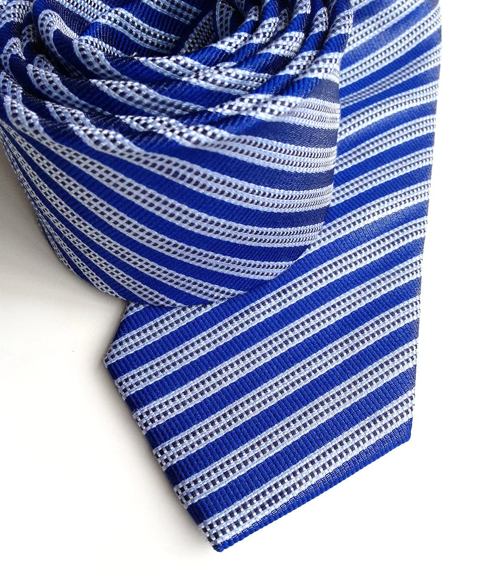 French Blue Striped Linen Necktie. "Riverside" tie.