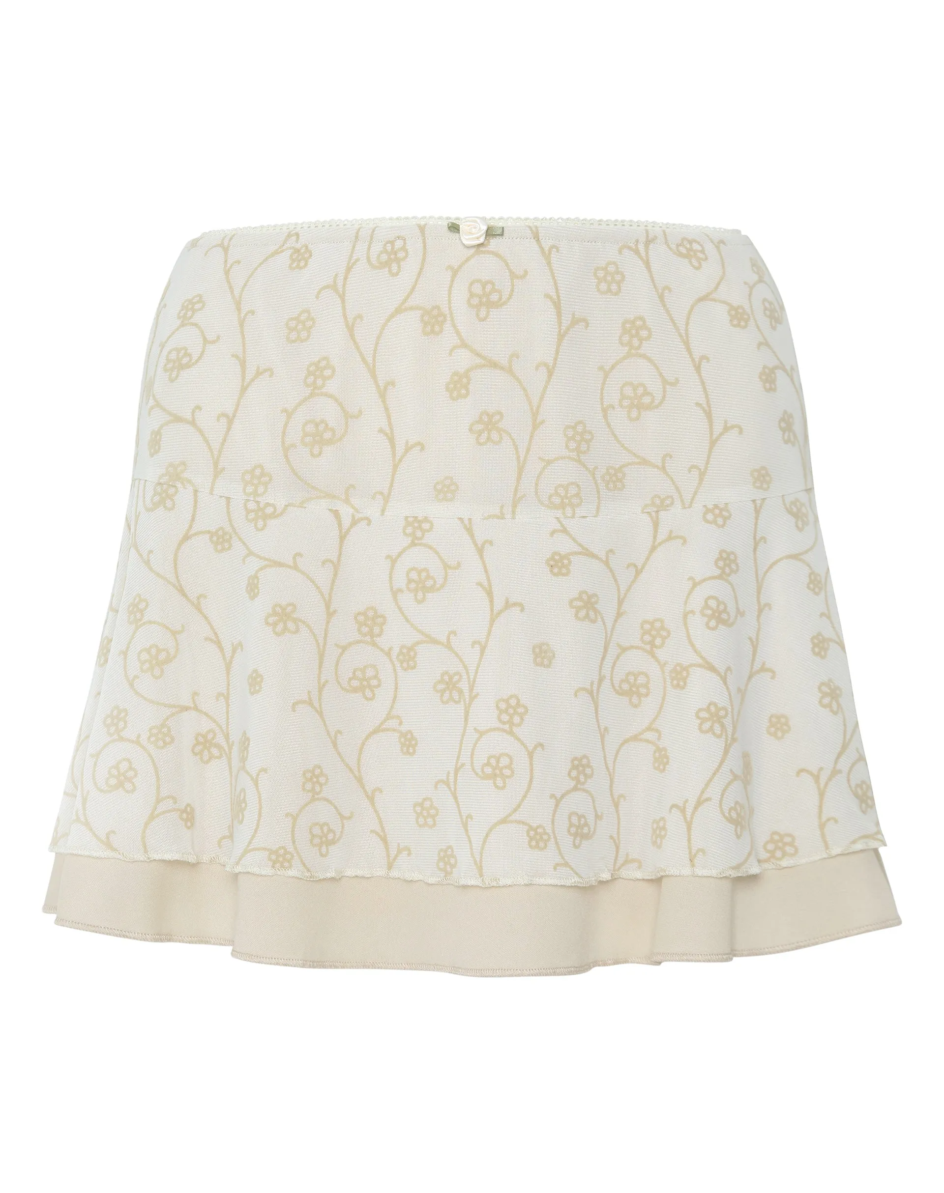 Friska Mini Skirt in Beige Mesh Light Tan Flock