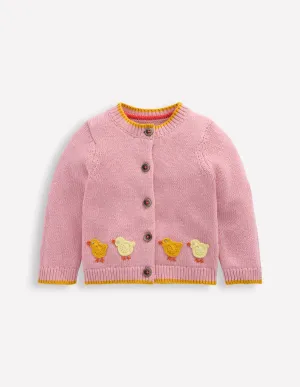 Fun Logo Cardigan-Vintage Pink Chicks