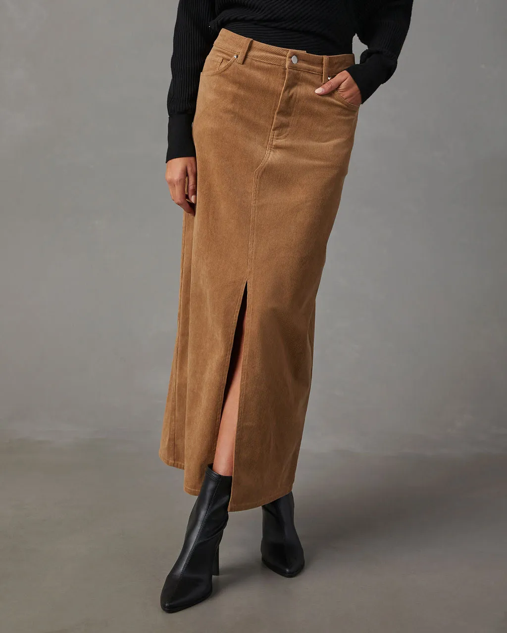 Ganita Corduroy Slit Midi Skirt