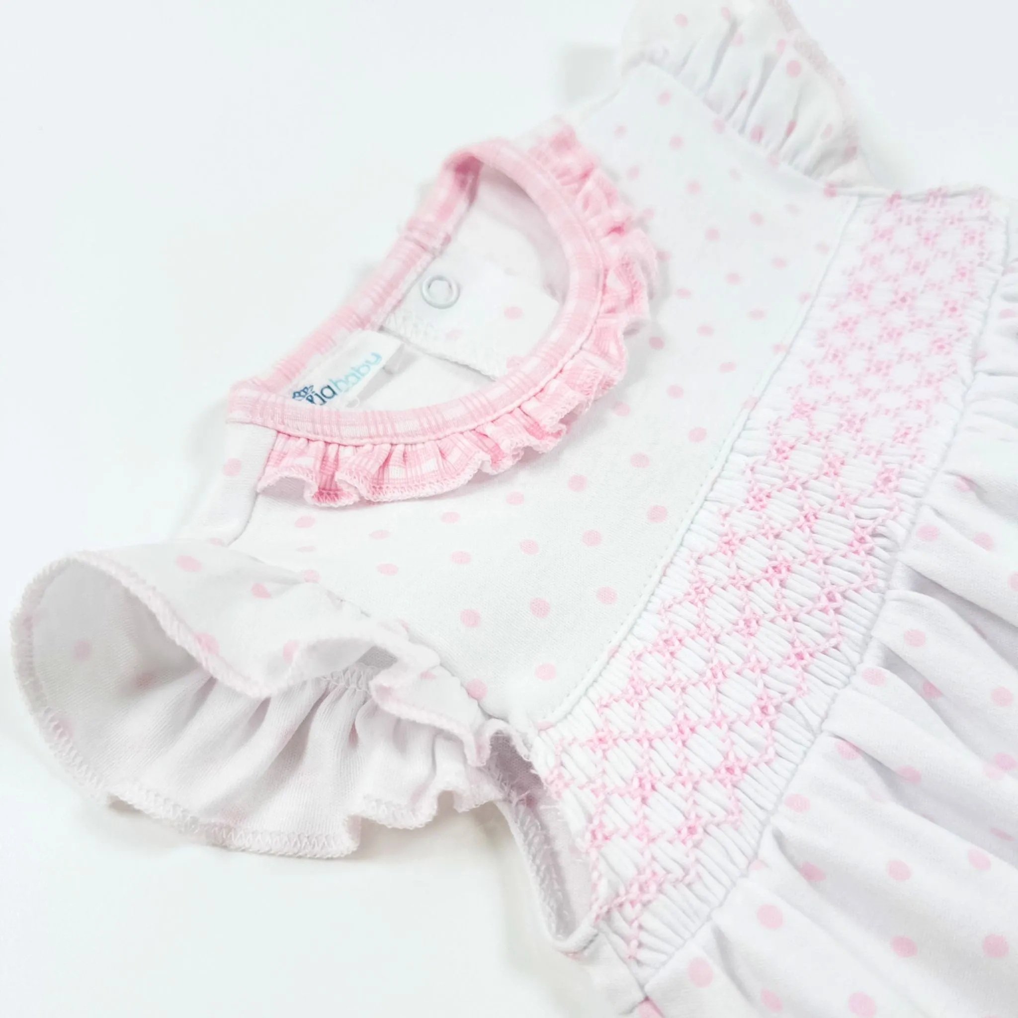 Gingham Dots Smocked Flutters Dress in Pink