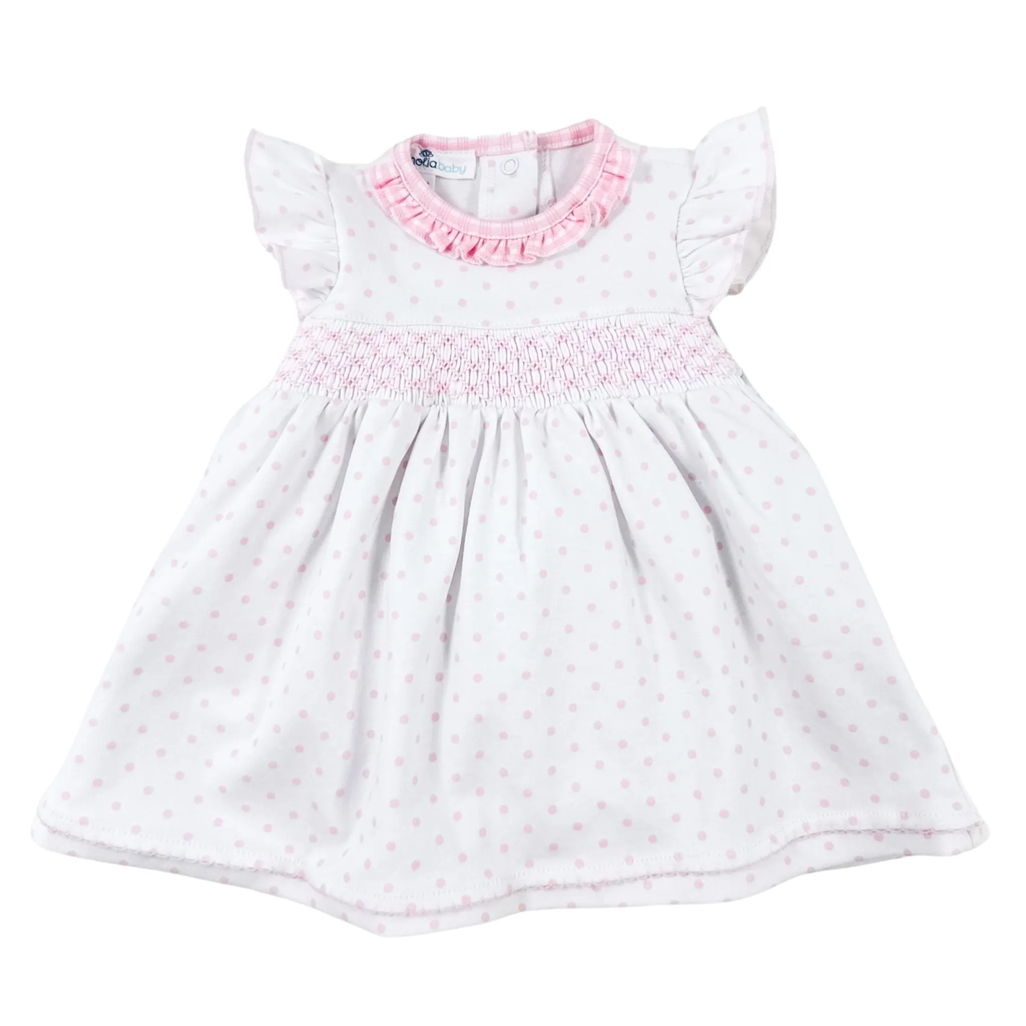 Gingham Dots Smocked Flutters Dress in Pink