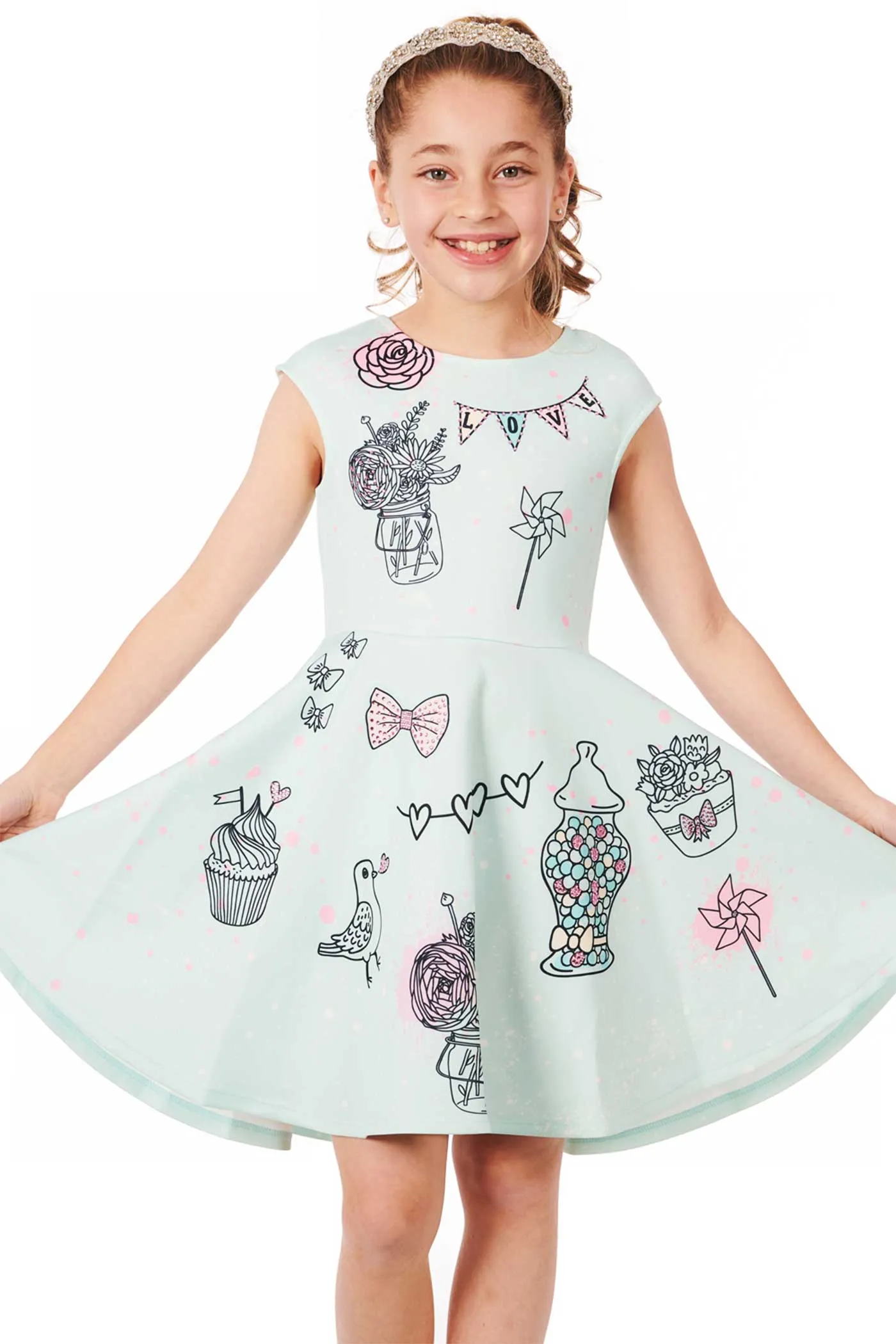 Girls Fit and Flare Graphic Skater Dress