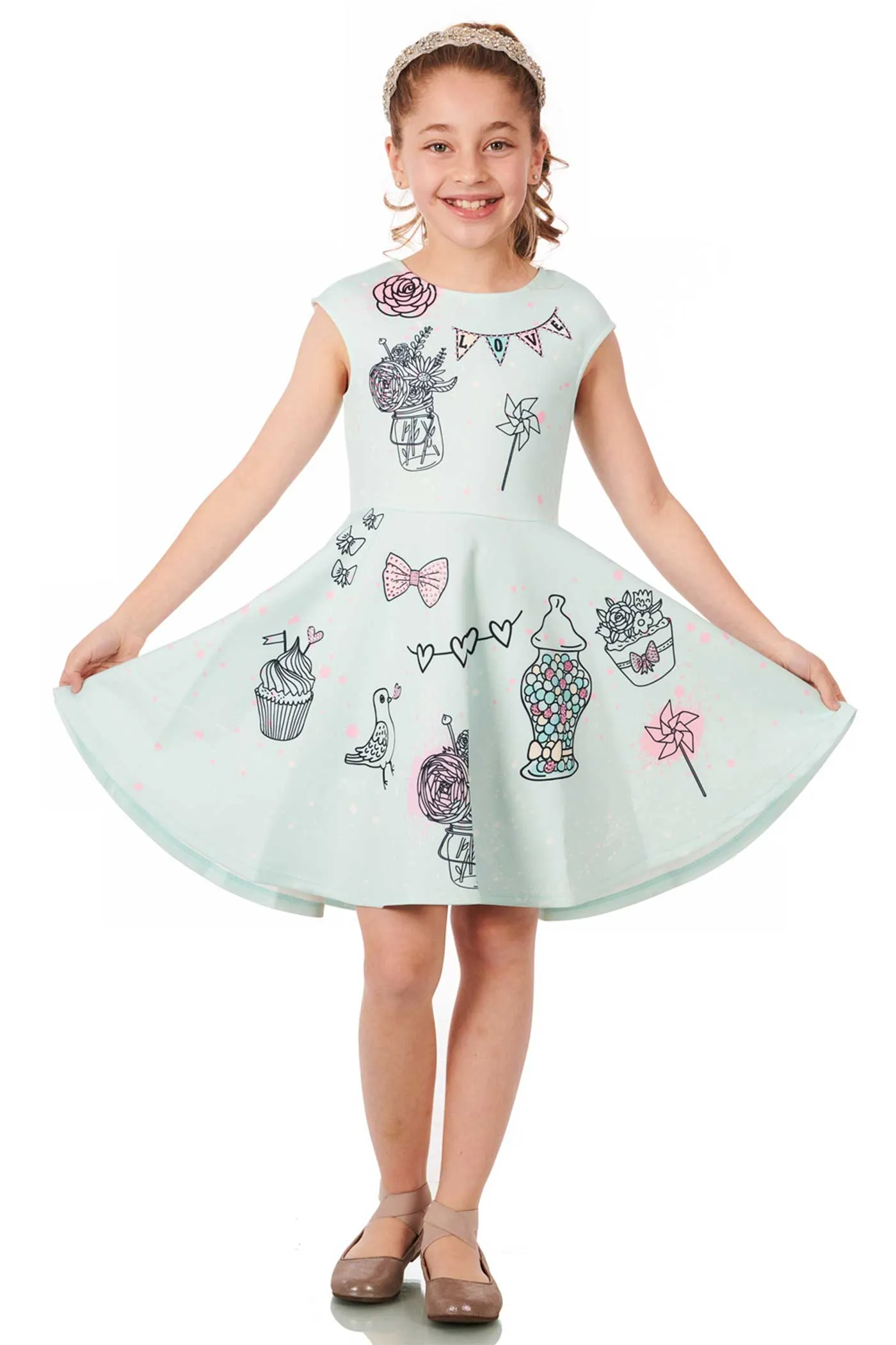 Girls Fit and Flare Graphic Skater Dress