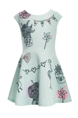 Girls Fit and Flare Graphic Skater Dress