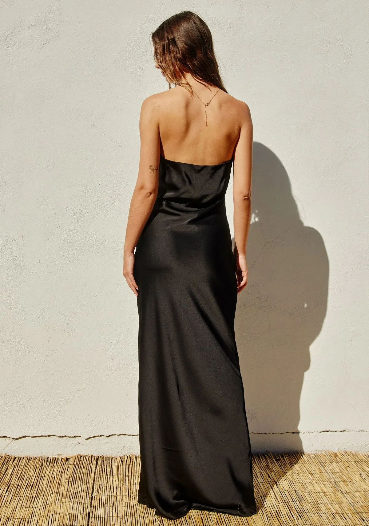 Going Out Strapless Bias Cut Maxi Dress Black