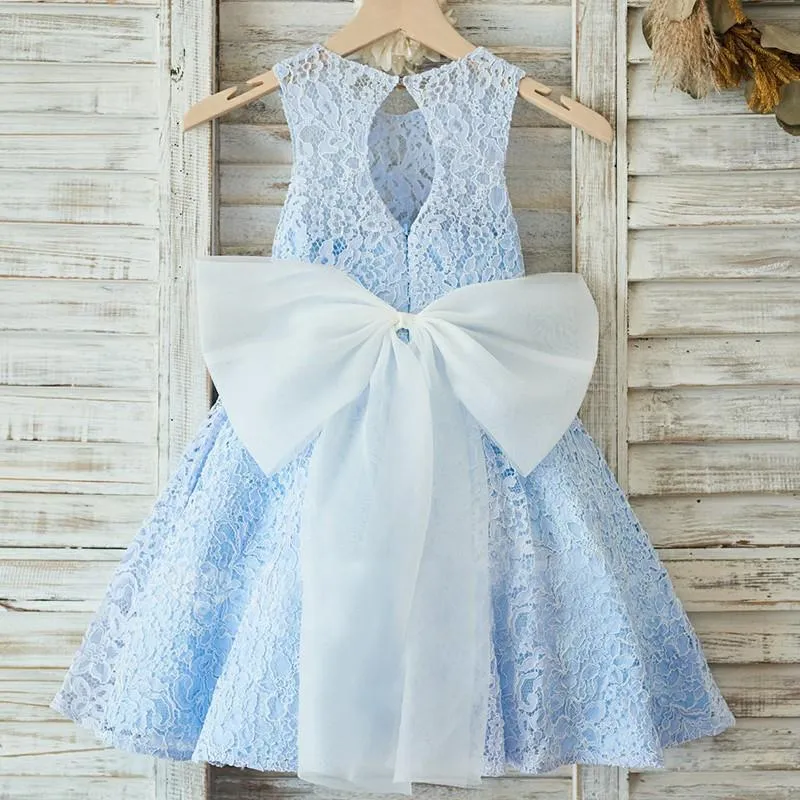 Graceful Lace Jewel Neckline Knee-length A-line Flower Girl Dresses FD078