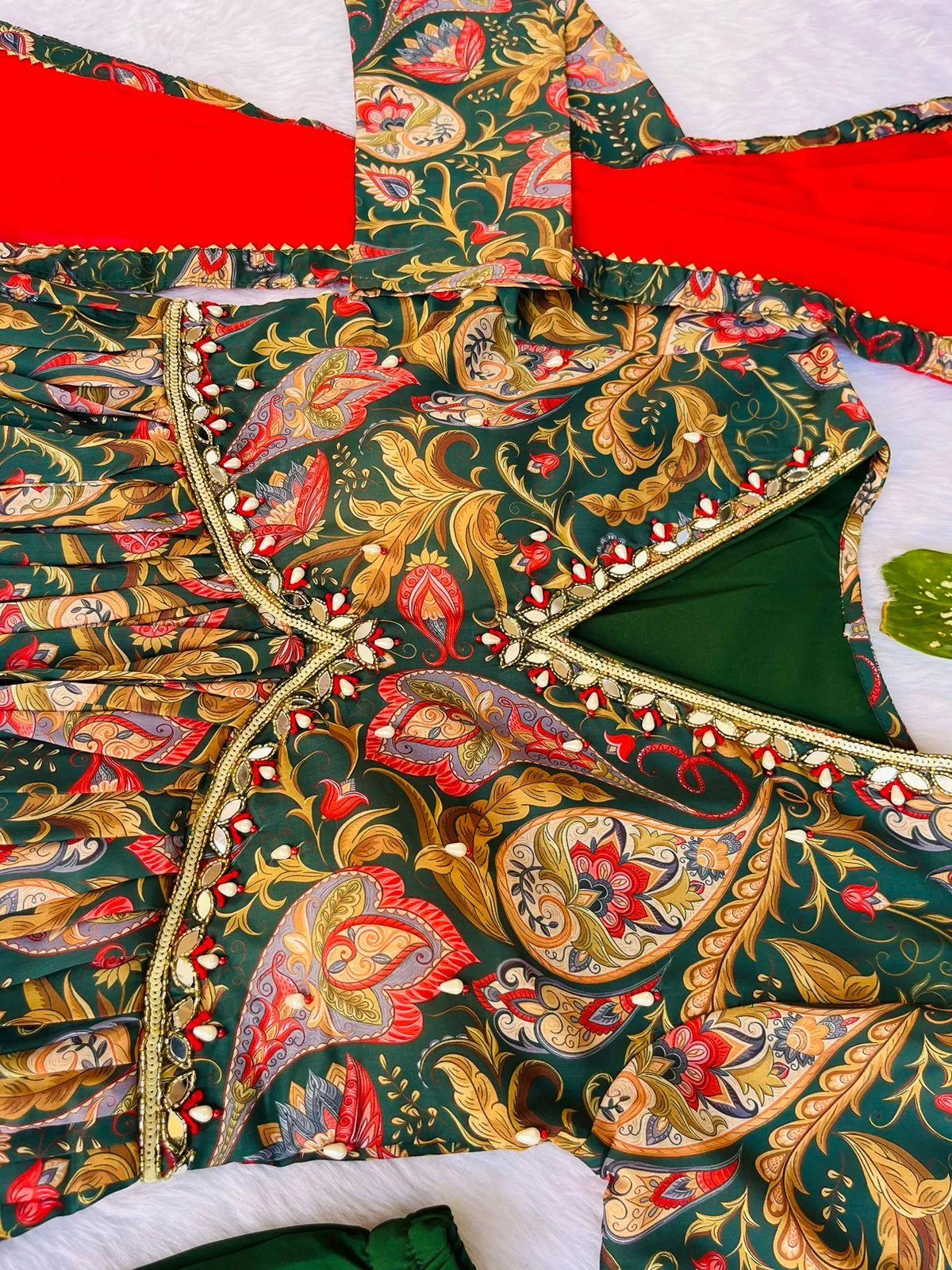 Green Red Boho Floral Special: Aliya Cut Dresses with Dupatta and Pant! 🌺🌺