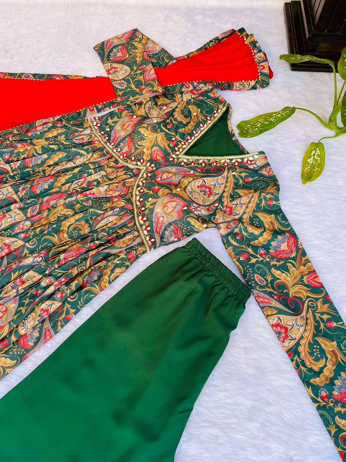 Green Red Boho Floral Special: Aliya Cut Dresses with Dupatta and Pant! 🌺🌺