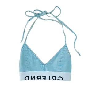 GRLFRND Denim Top Bra Halter Light Blue Size XS/S