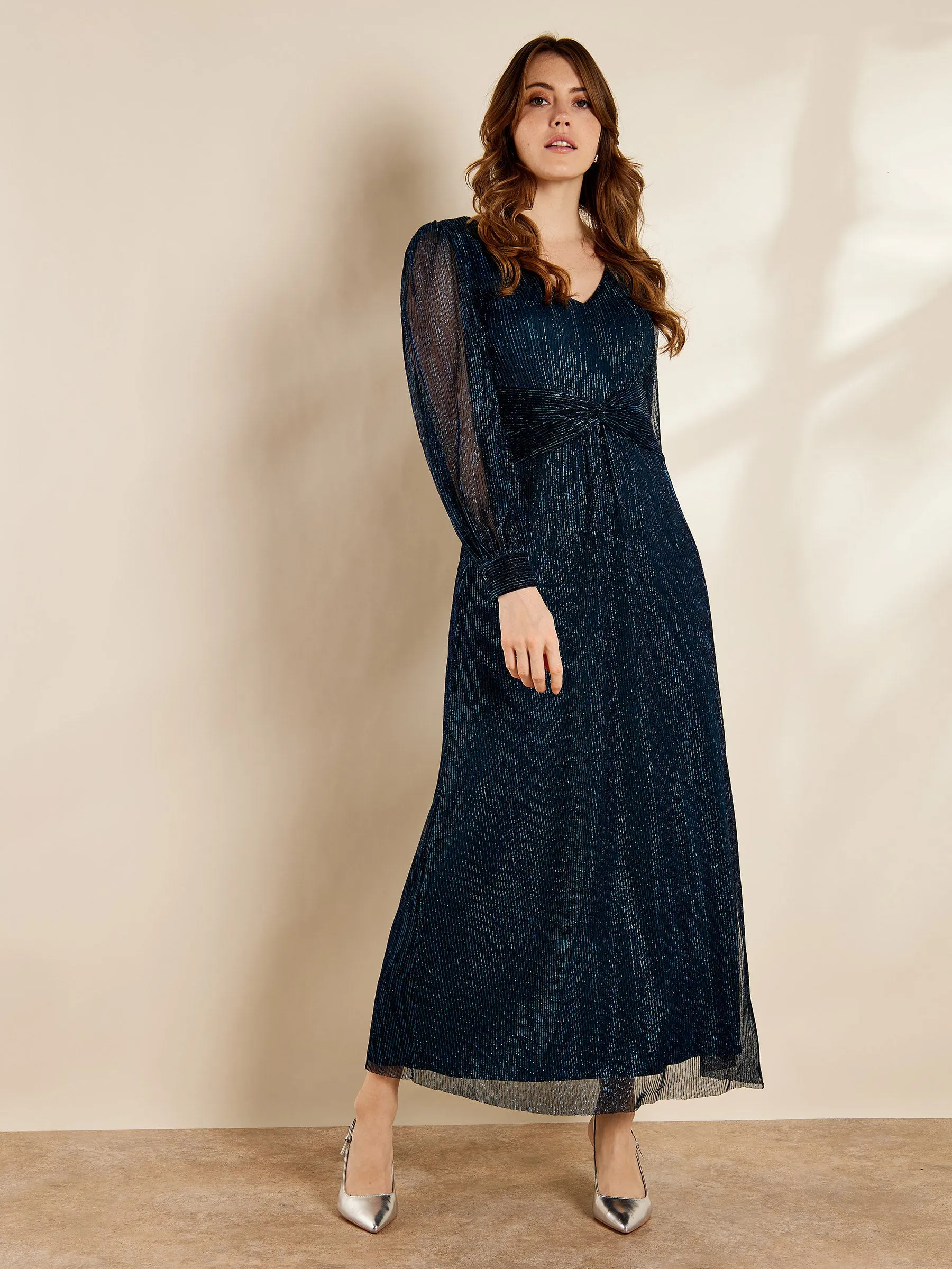 GWD Eloise Metallic Plisse Blue Maxi Dress