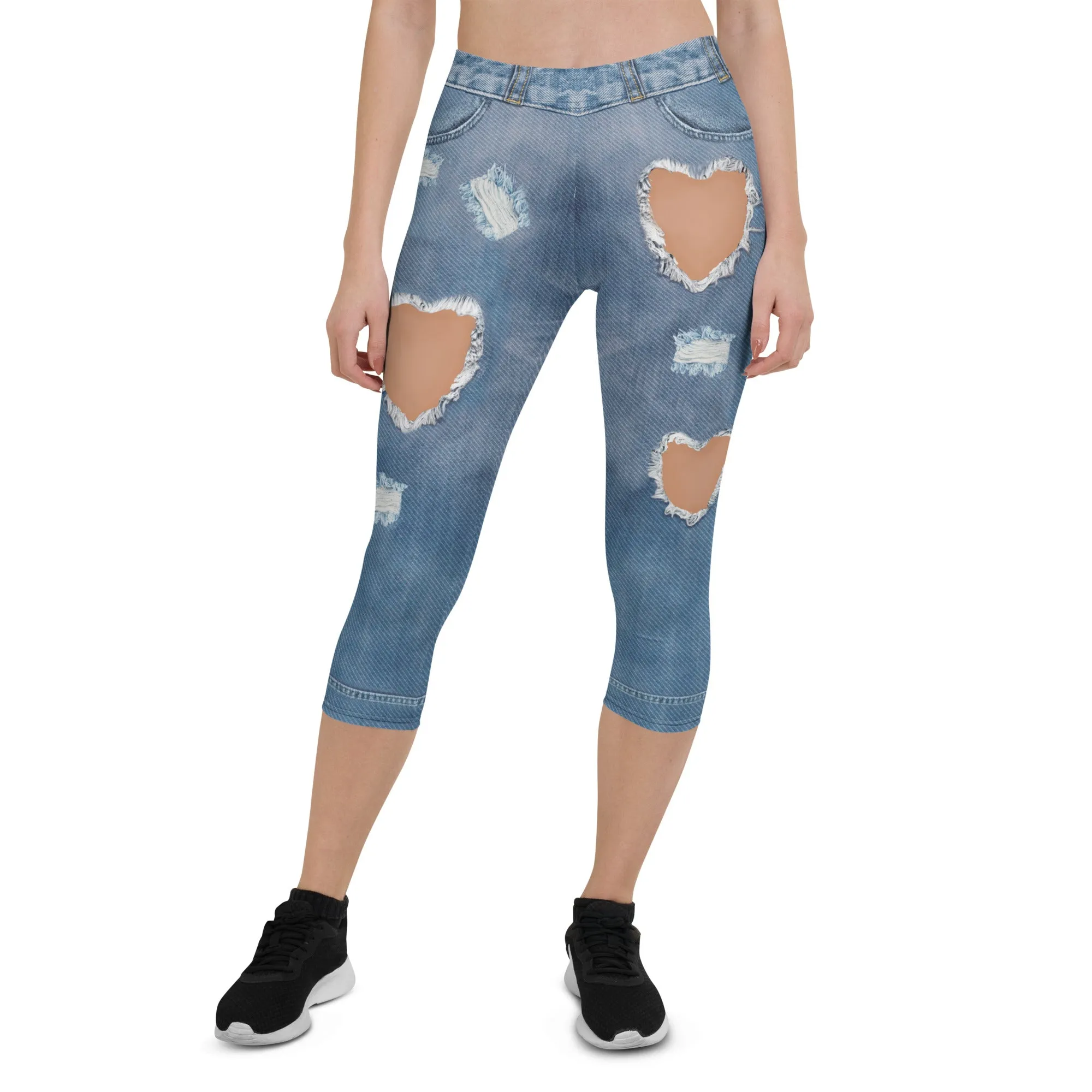 Heart Slit Denim Capris