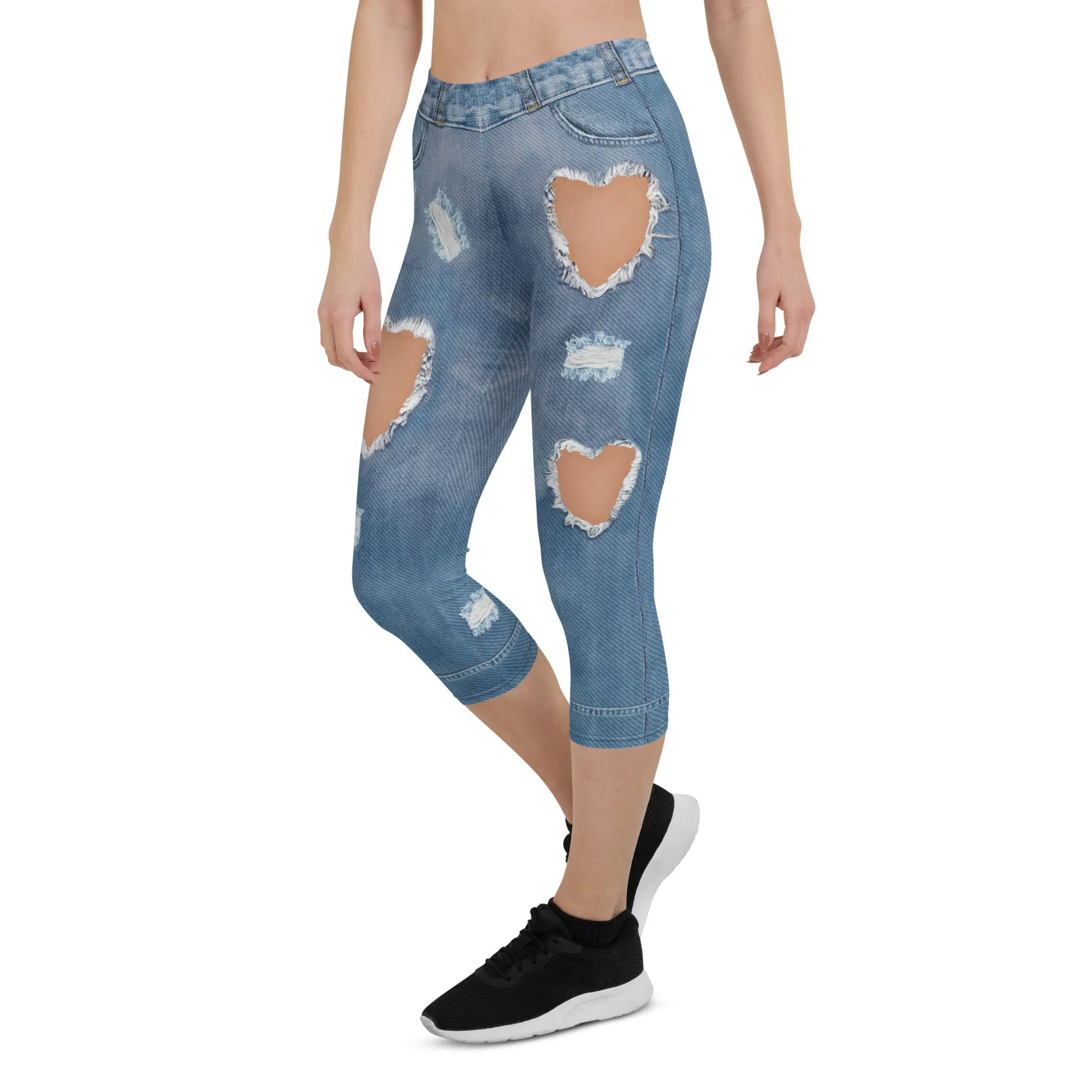 Heart Slit Denim Capris