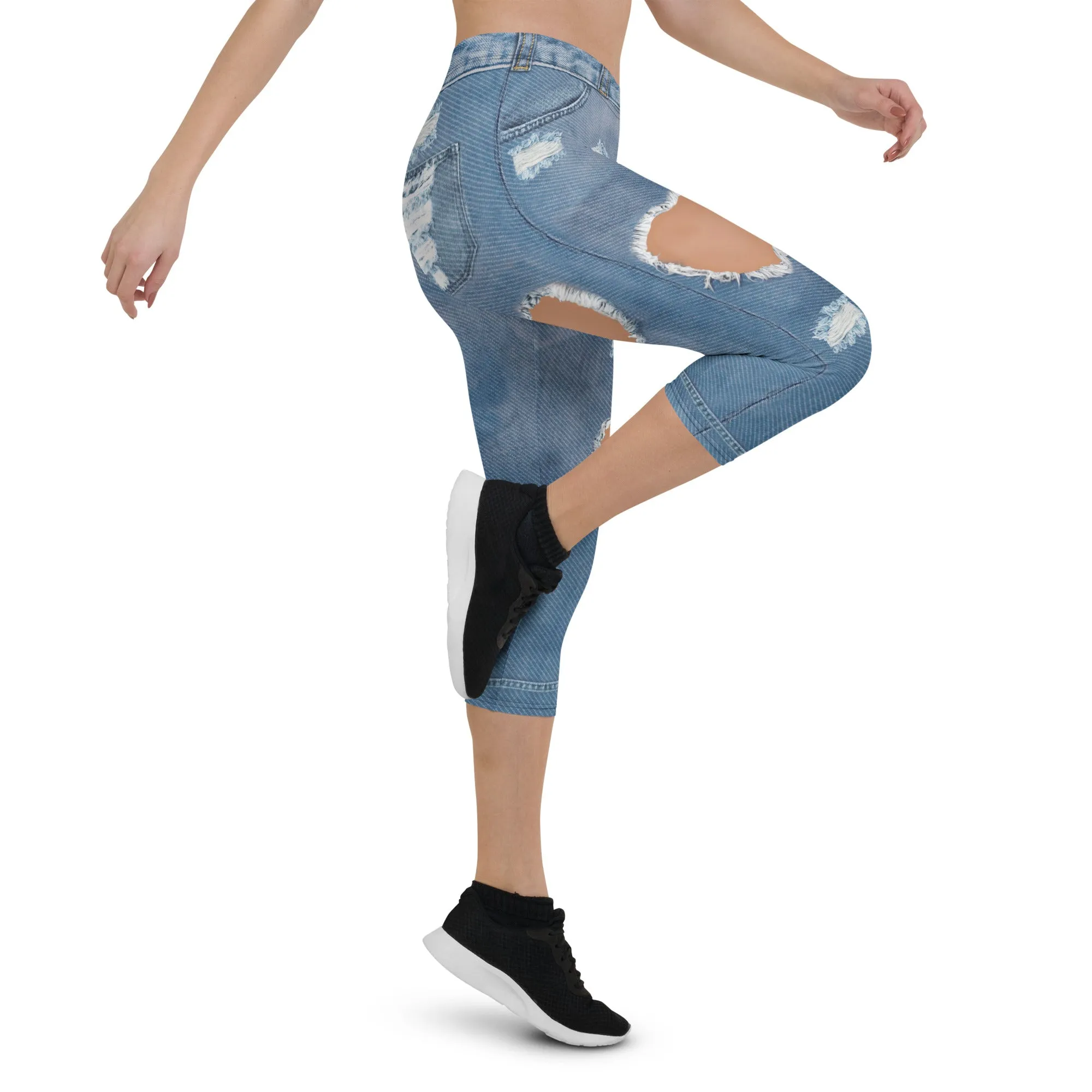 Heart Slit Denim Capris