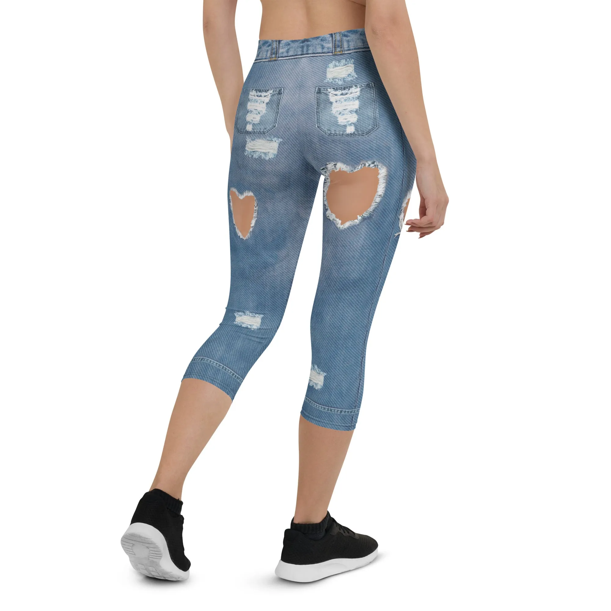 Heart Slit Denim Capris