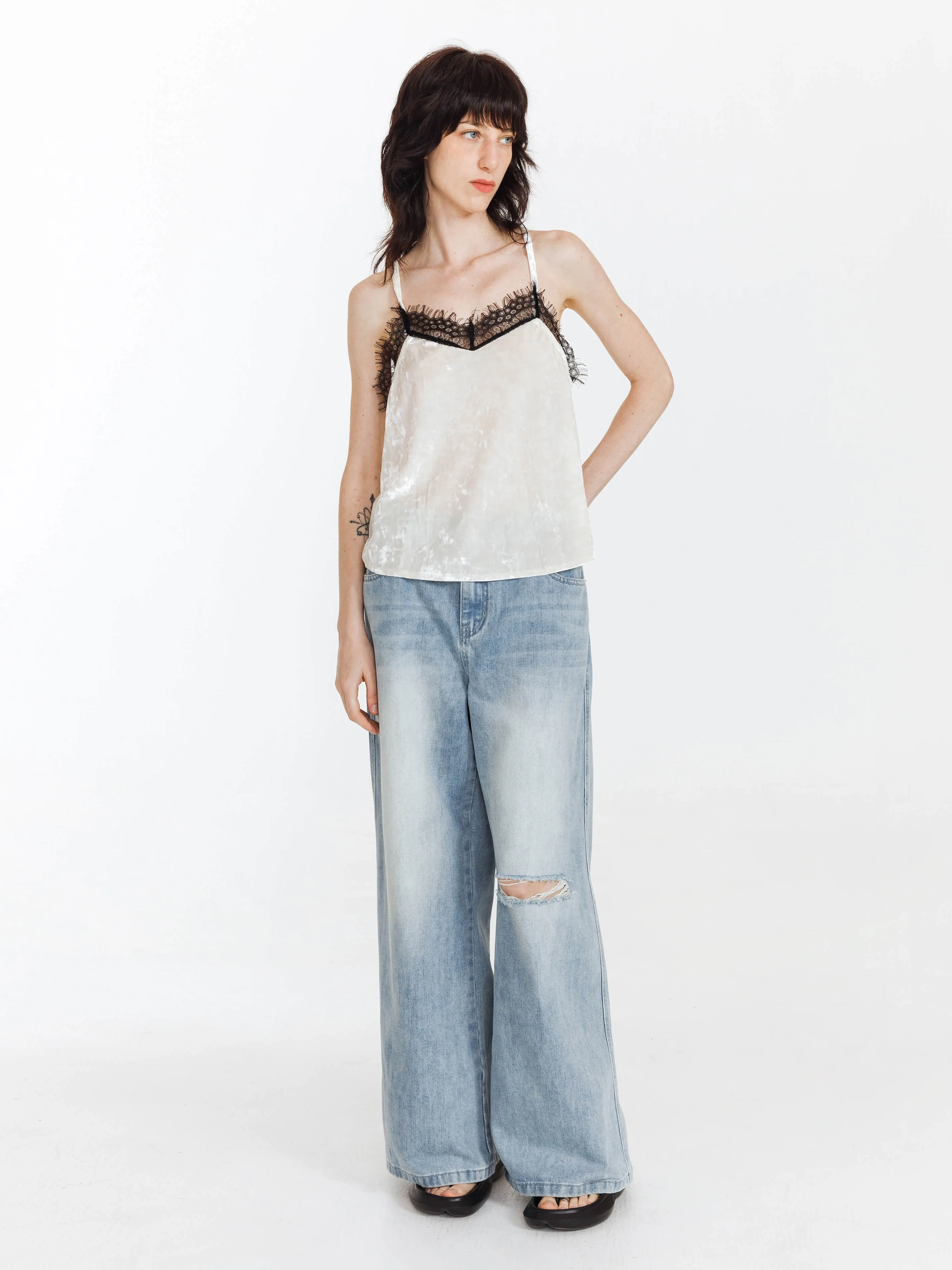 High Waist Wide Leg Distressed Jeans