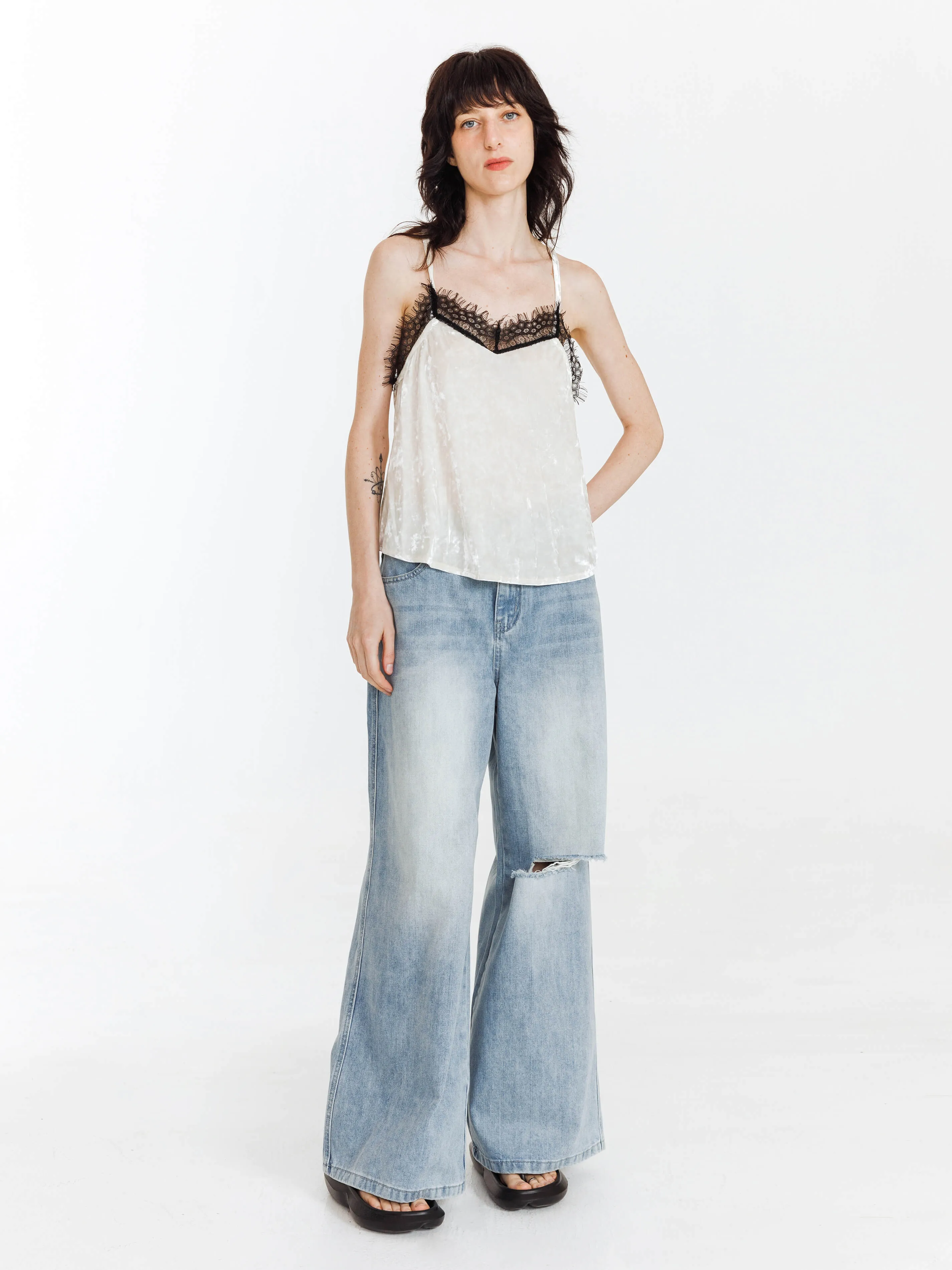 High Waist Wide Leg Distressed Jeans