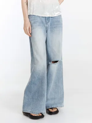 High Waist Wide Leg Distressed Jeans