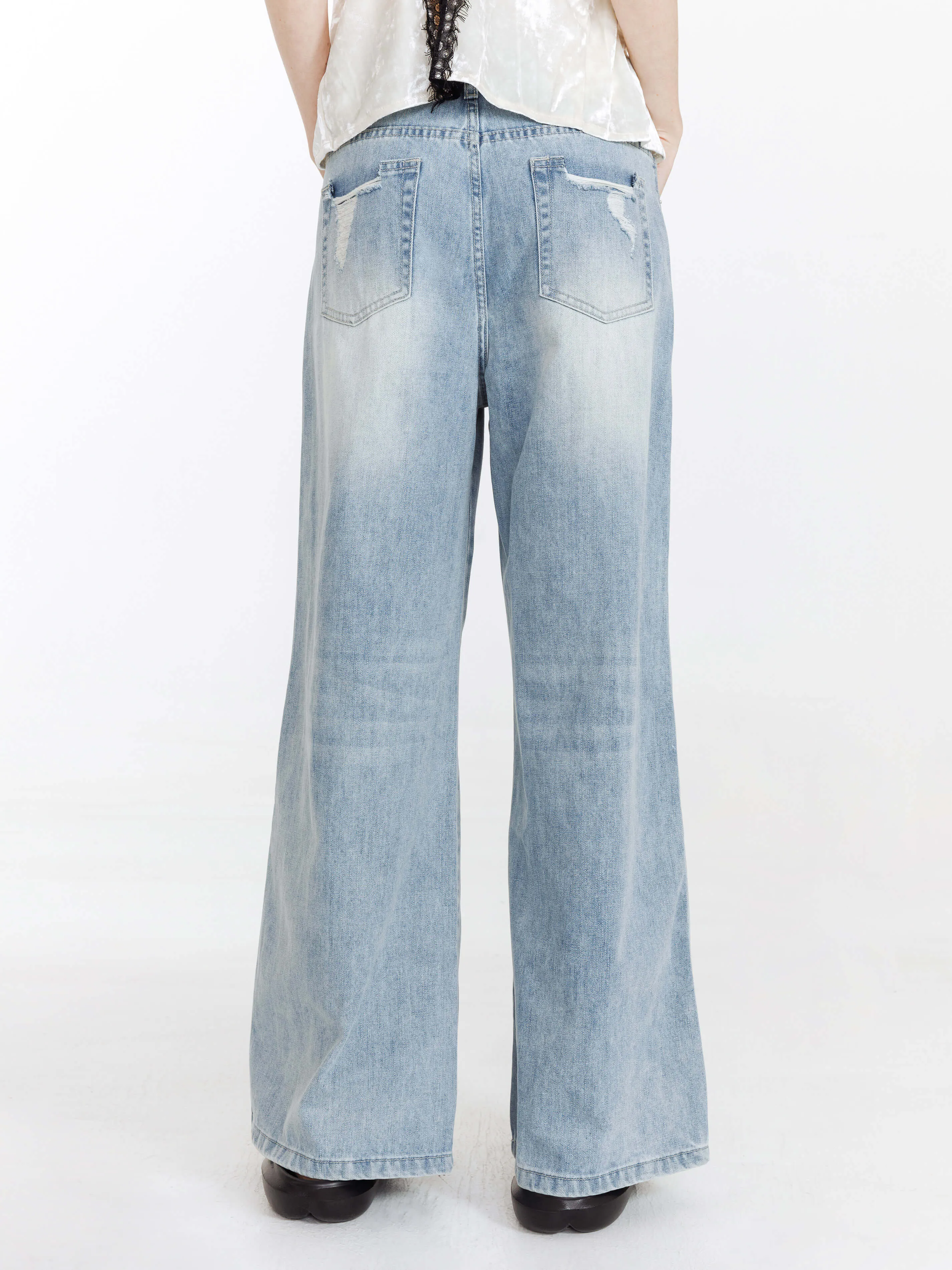 High Waist Wide Leg Distressed Jeans