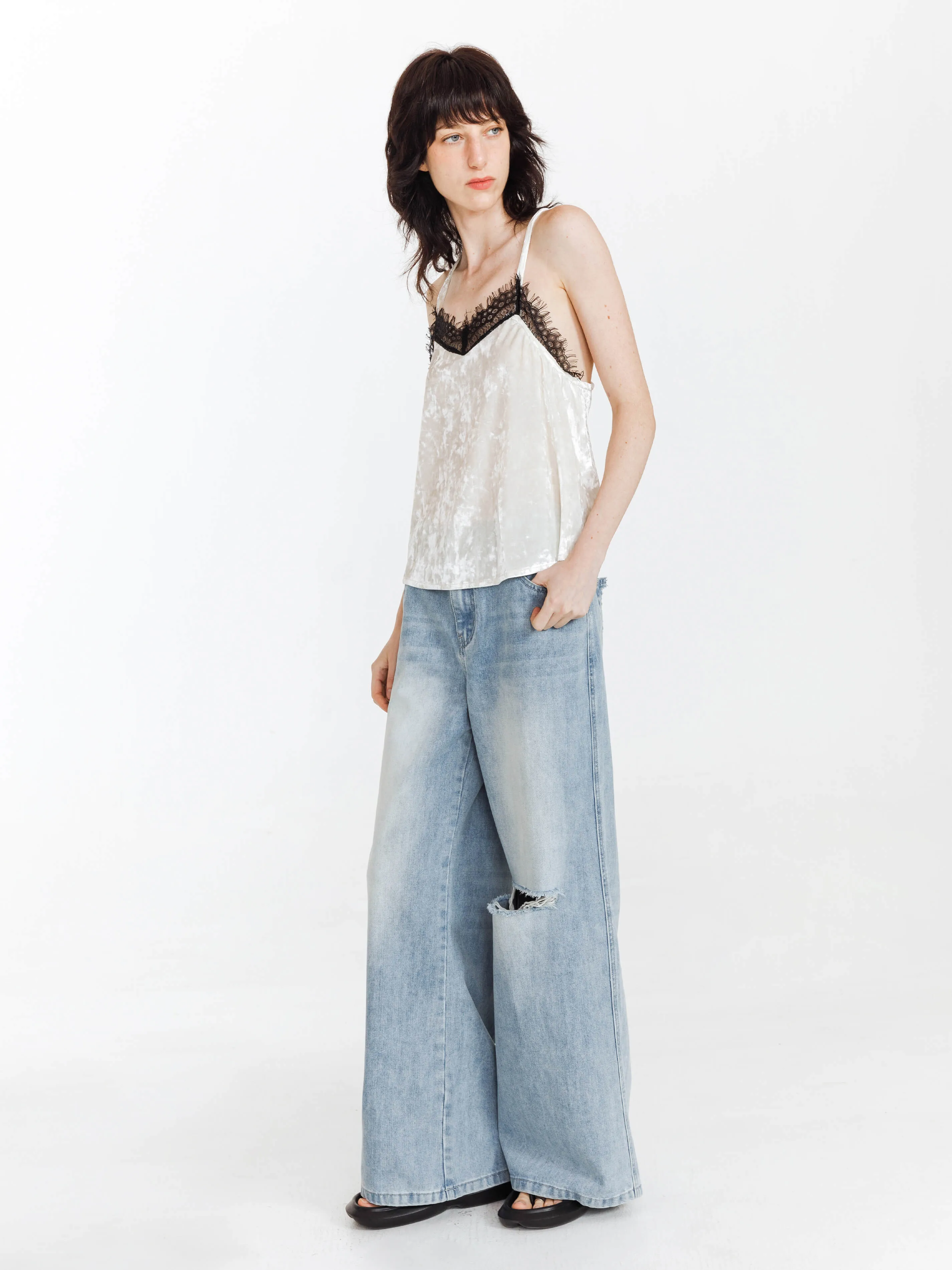 High Waist Wide Leg Distressed Jeans