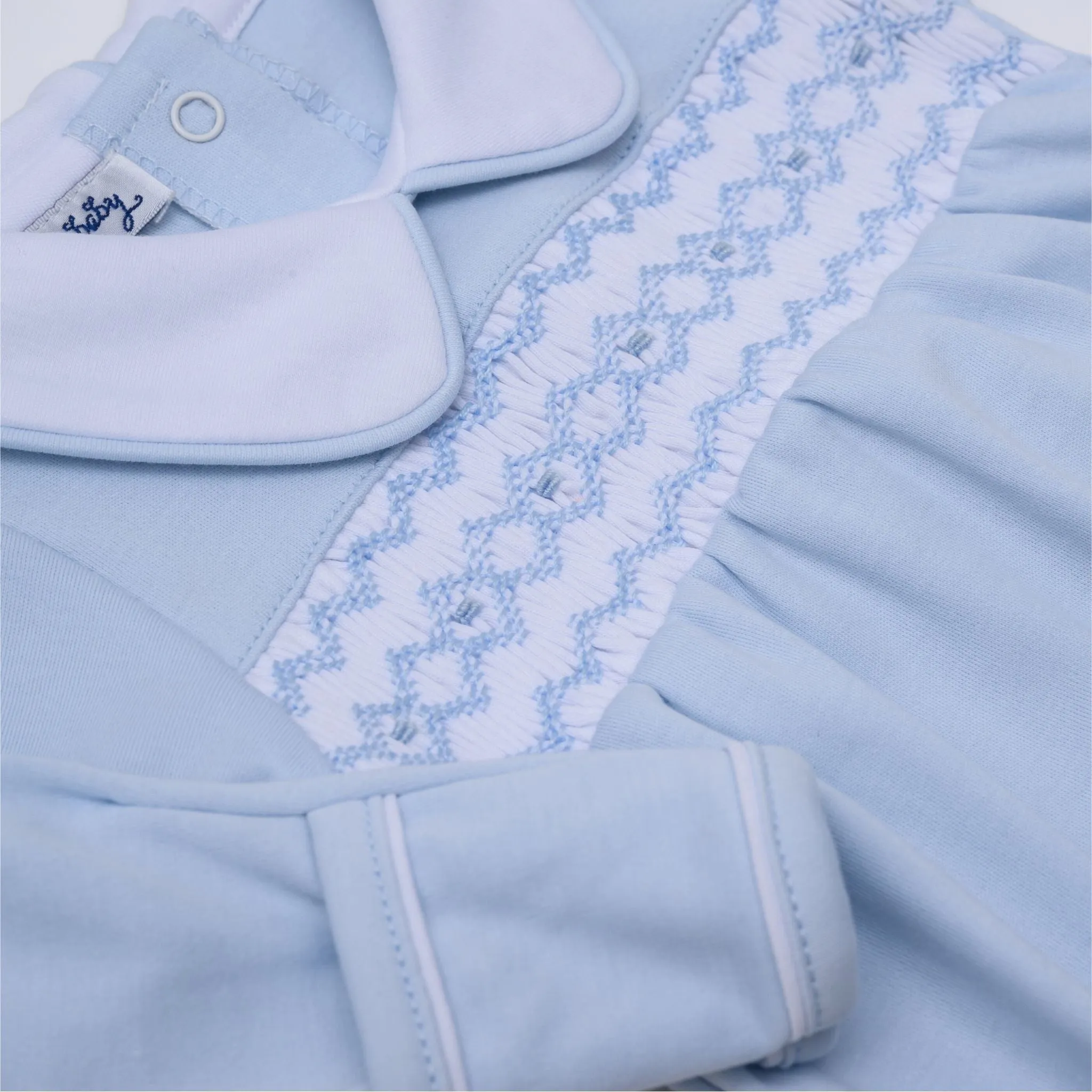 Hudson Smocked Footie - Light Blue