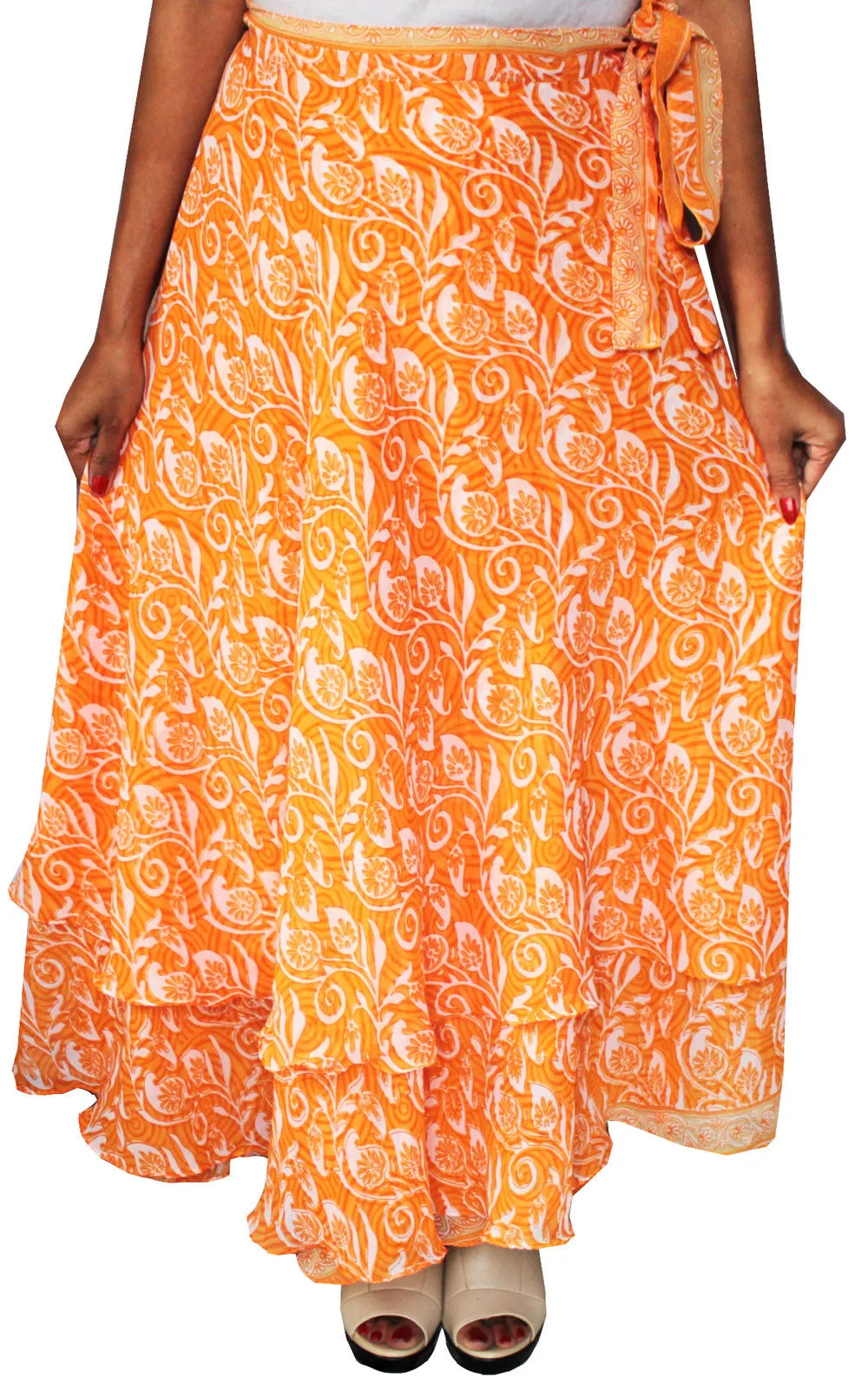 Indian Skirt Womens Long Wrap Around India Clothing (Orange)