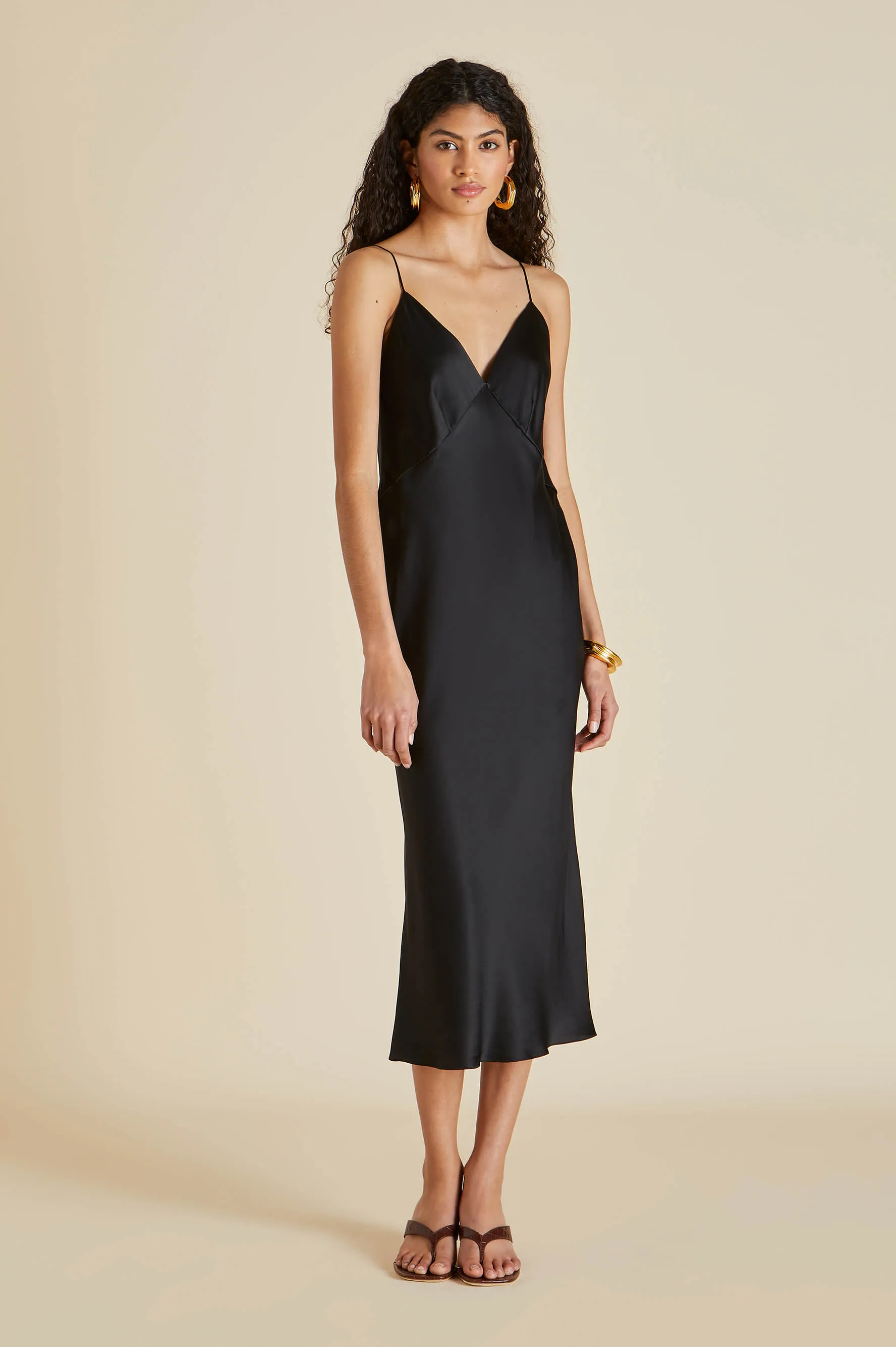 Issa Jet Black Slip Dress in Silk Satin