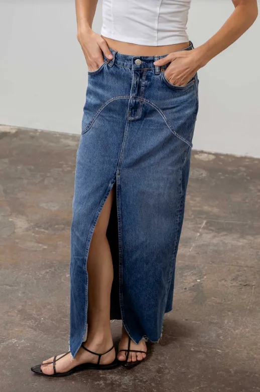 Jena Denim Front Slit Maxi Skirt