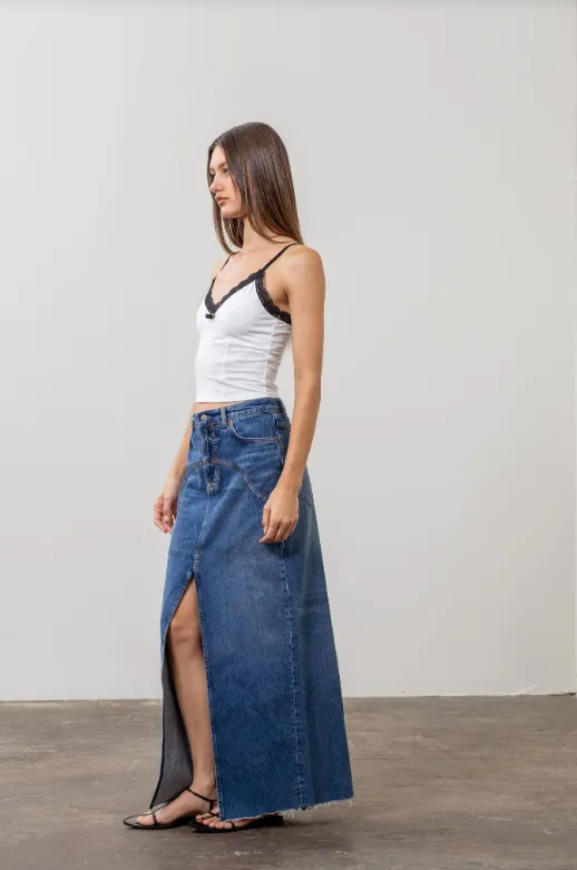 Jena Denim Front Slit Maxi Skirt