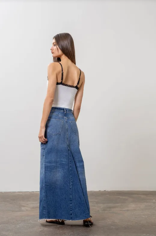 Jena Denim Front Slit Maxi Skirt