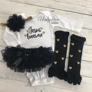 Jesus loves me Outfit Set - embellished tutu skirt bloomers