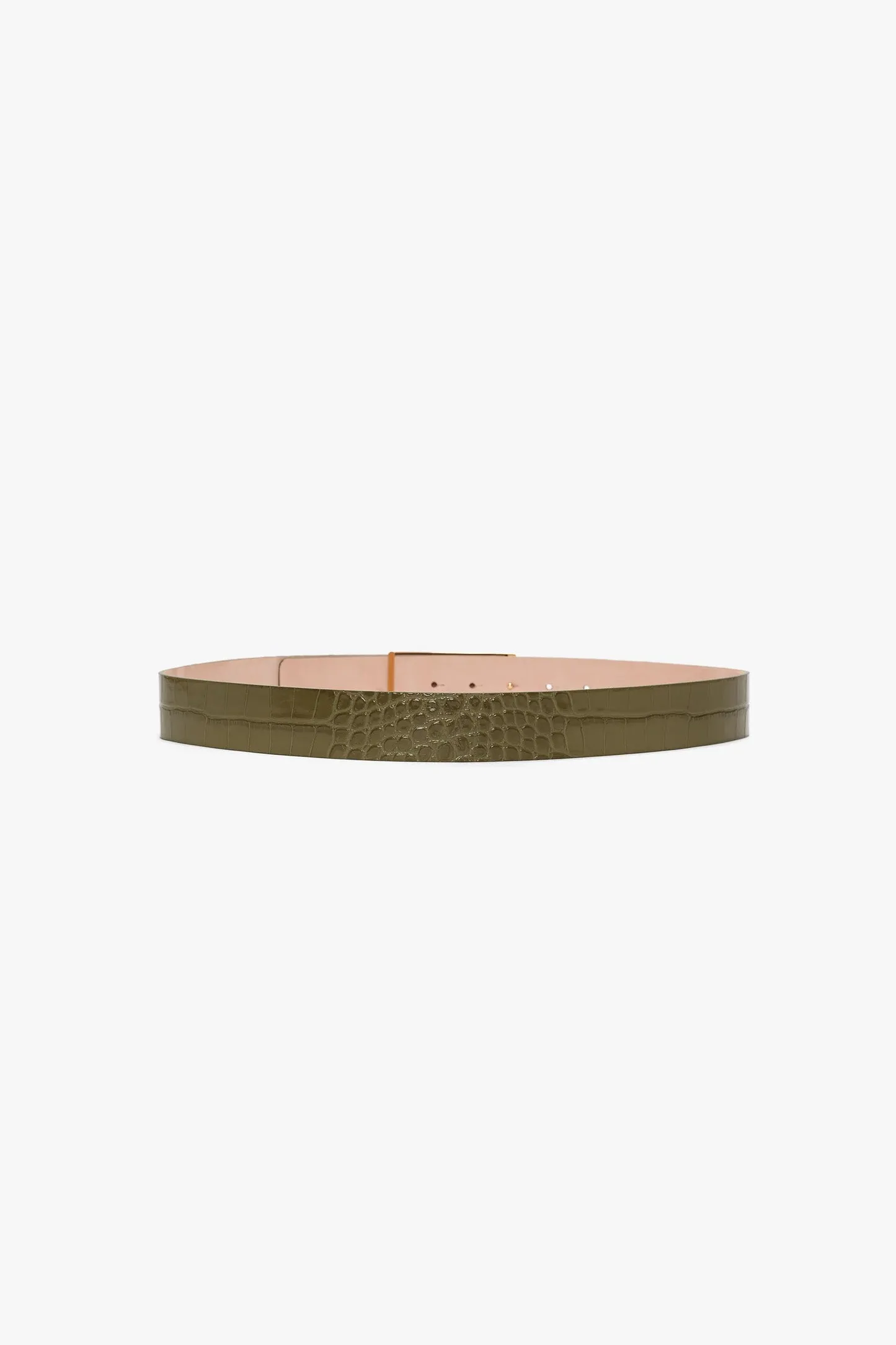 Jumbo Frame Belt In Khaki Croc Embossed Calf Leather