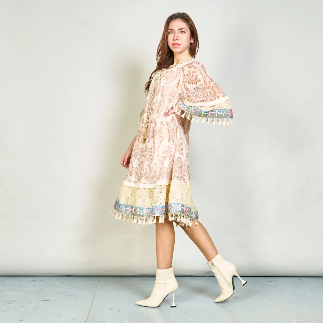 Lace boho tunic dress with tassels wholesale