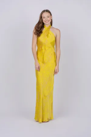 L'AGENCE Estee Twist Neckline Dress in Lemon Tonic Multi Python Snake