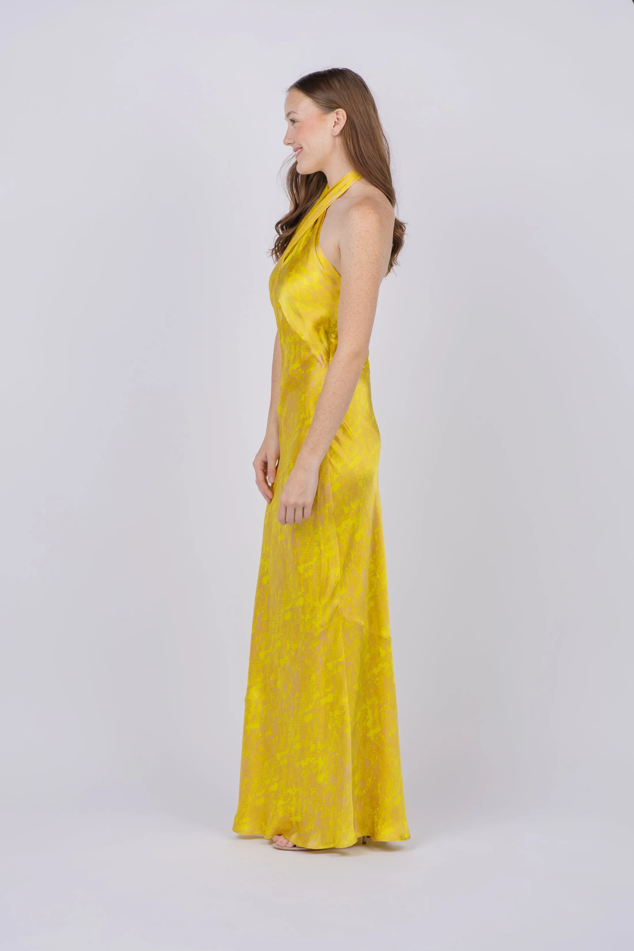 L'AGENCE Estee Twist Neckline Dress in Lemon Tonic Multi Python Snake