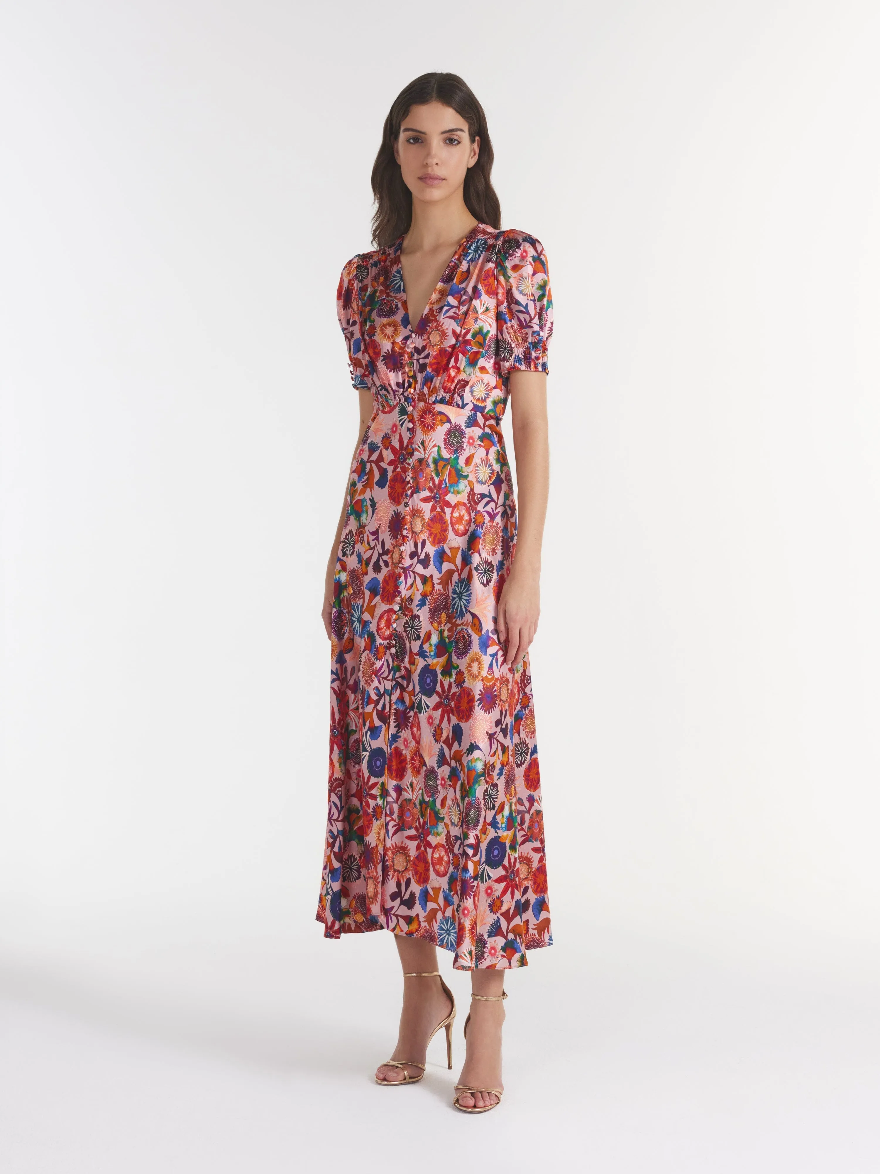 Lea Long Dress in Hibiscus Adorning