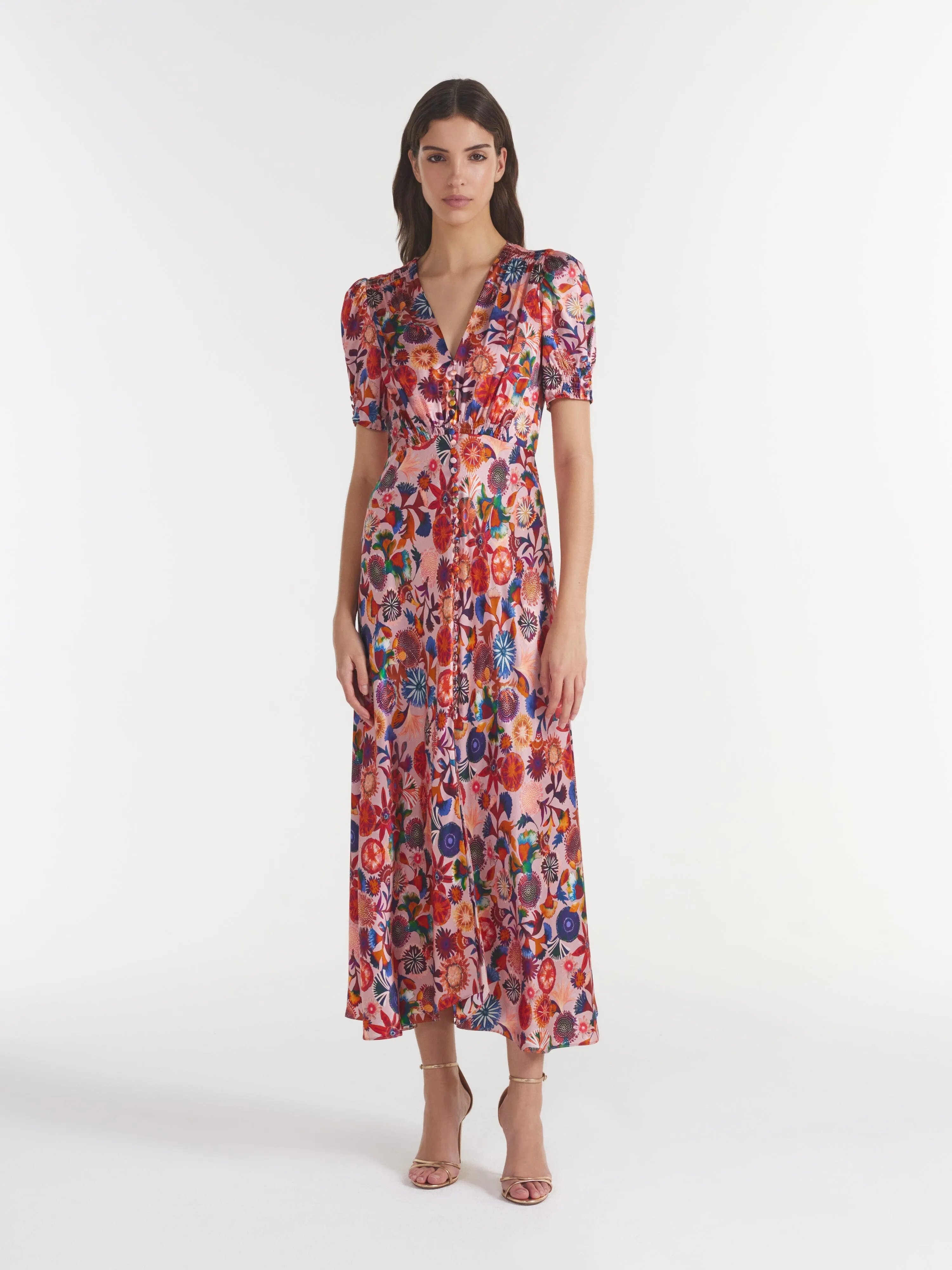 Lea Long Dress in Hibiscus Adorning