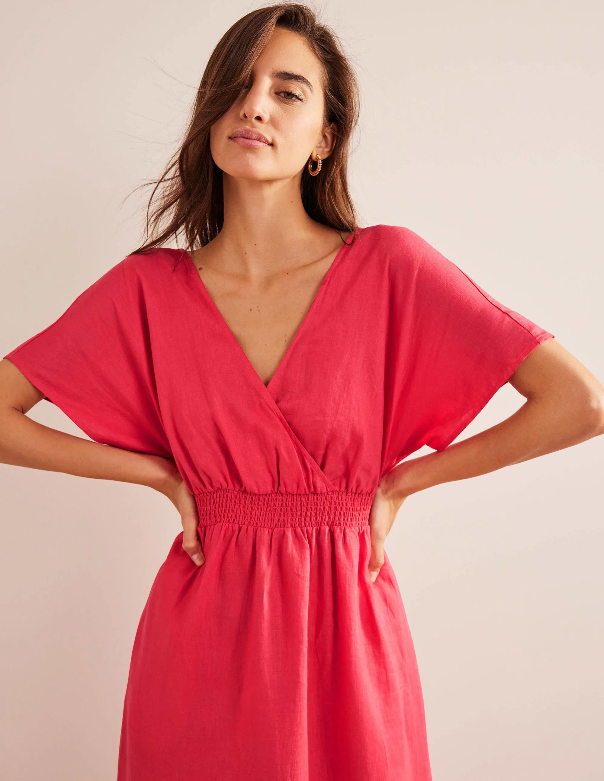 Linen Kaftan Maxi Dress-Coral Sunset