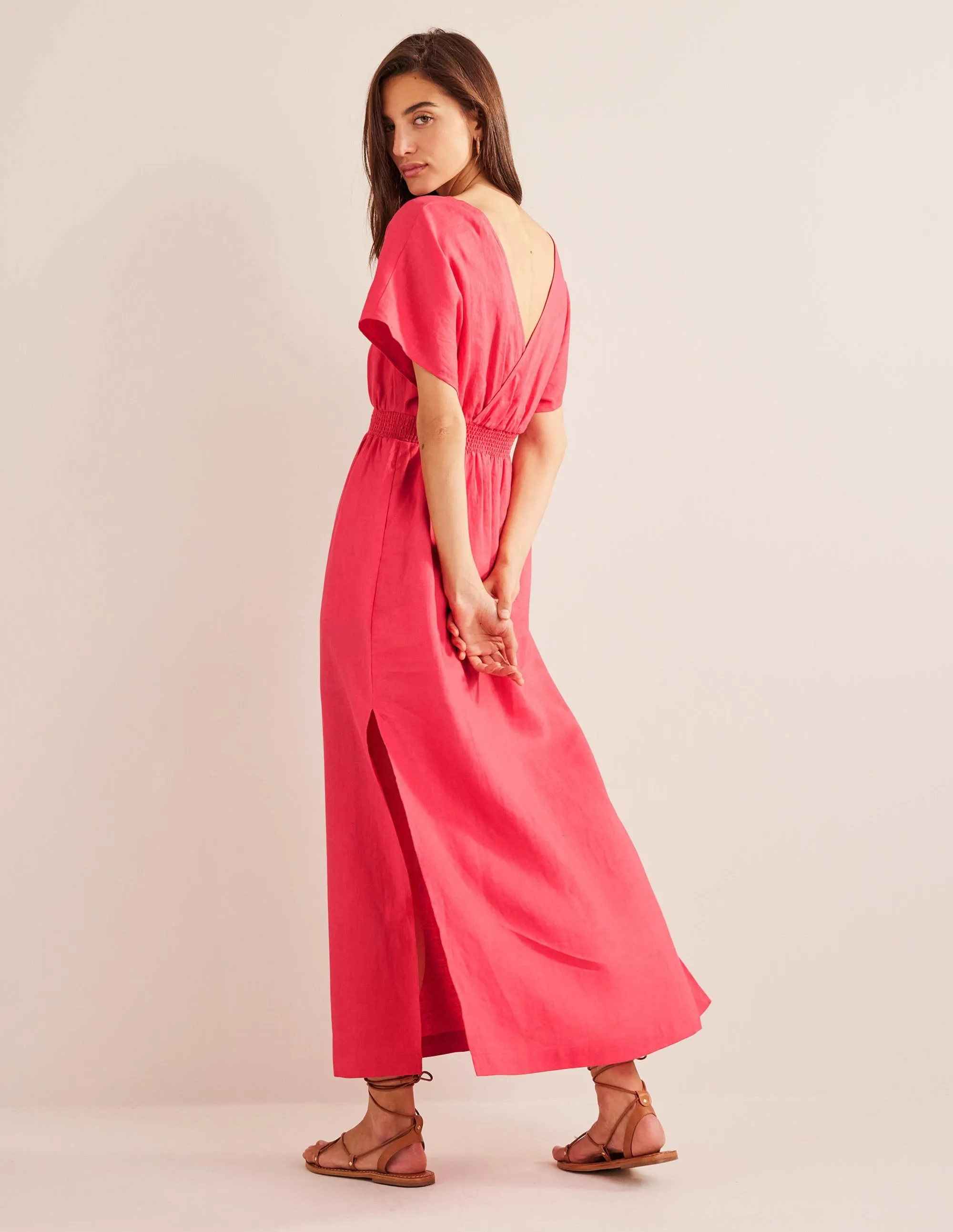 Linen Kaftan Maxi Dress-Coral Sunset