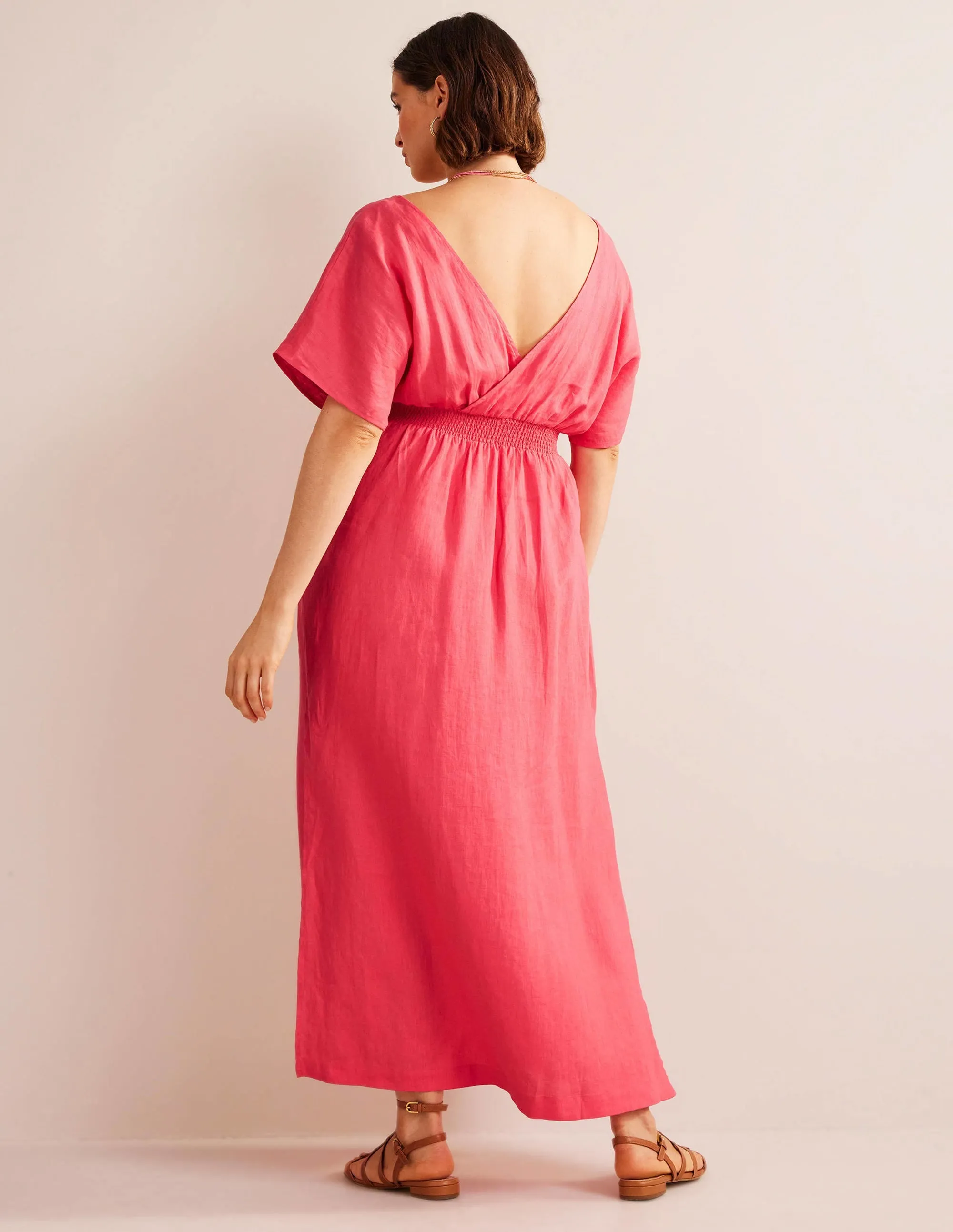 Linen Kaftan Maxi Dress-Coral Sunset