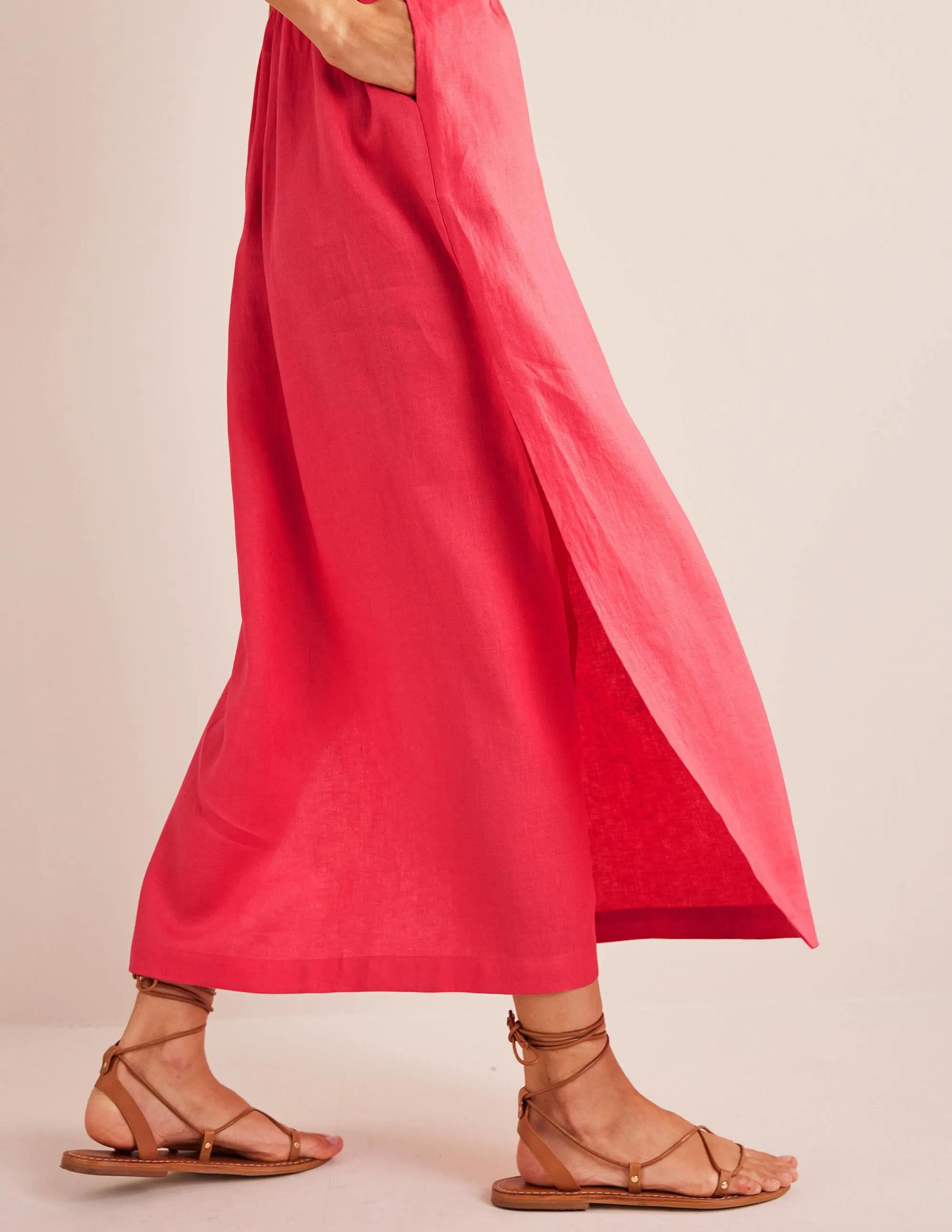 Linen Kaftan Maxi Dress-Coral Sunset