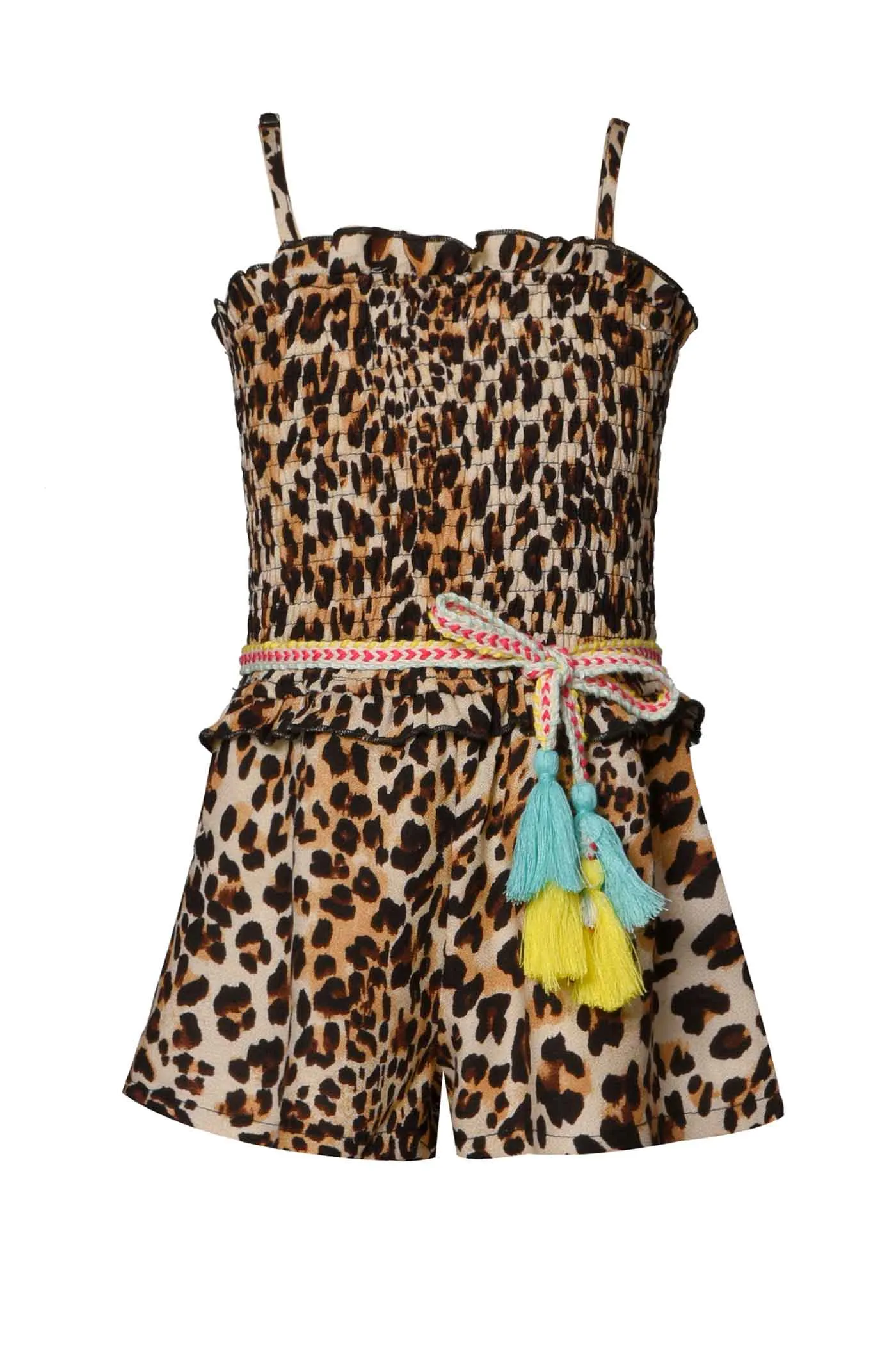 Little Girls Animal Print Smocked Top Romper