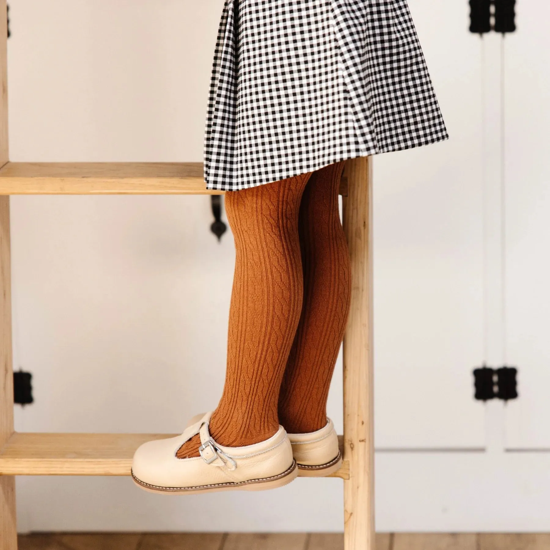 Little Stocking Co Cable Knit Tights - Sugar Almond