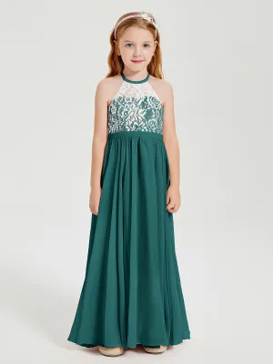 Long Chiffon Bridesmaid Dresses Lace Top Peacock