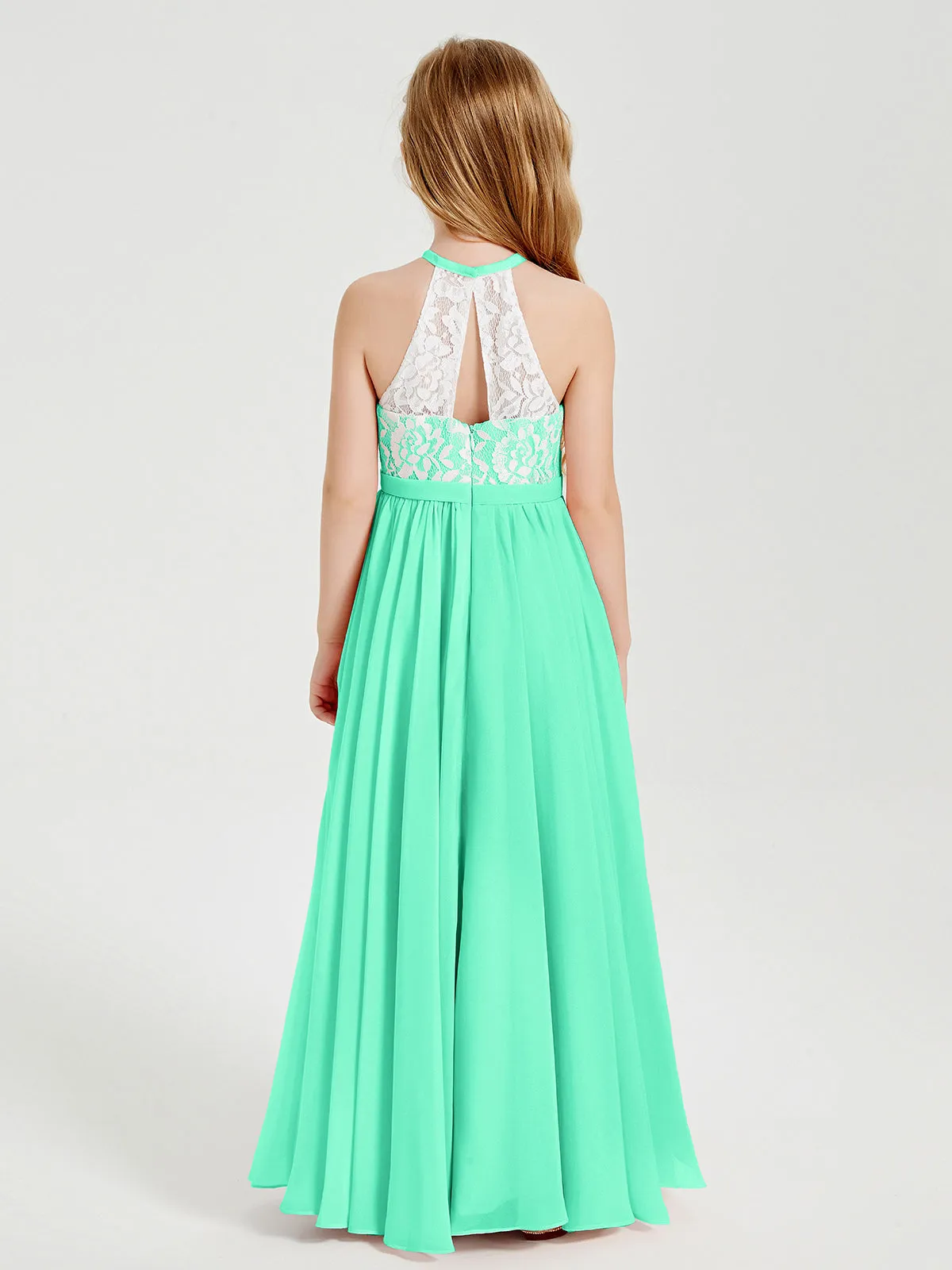 Long Chiffon Bridesmaid Dresses Lace Top Turquoise