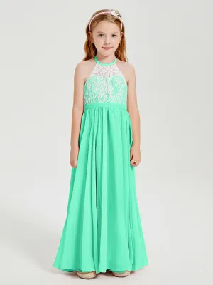 Long Chiffon Bridesmaid Dresses Lace Top Turquoise