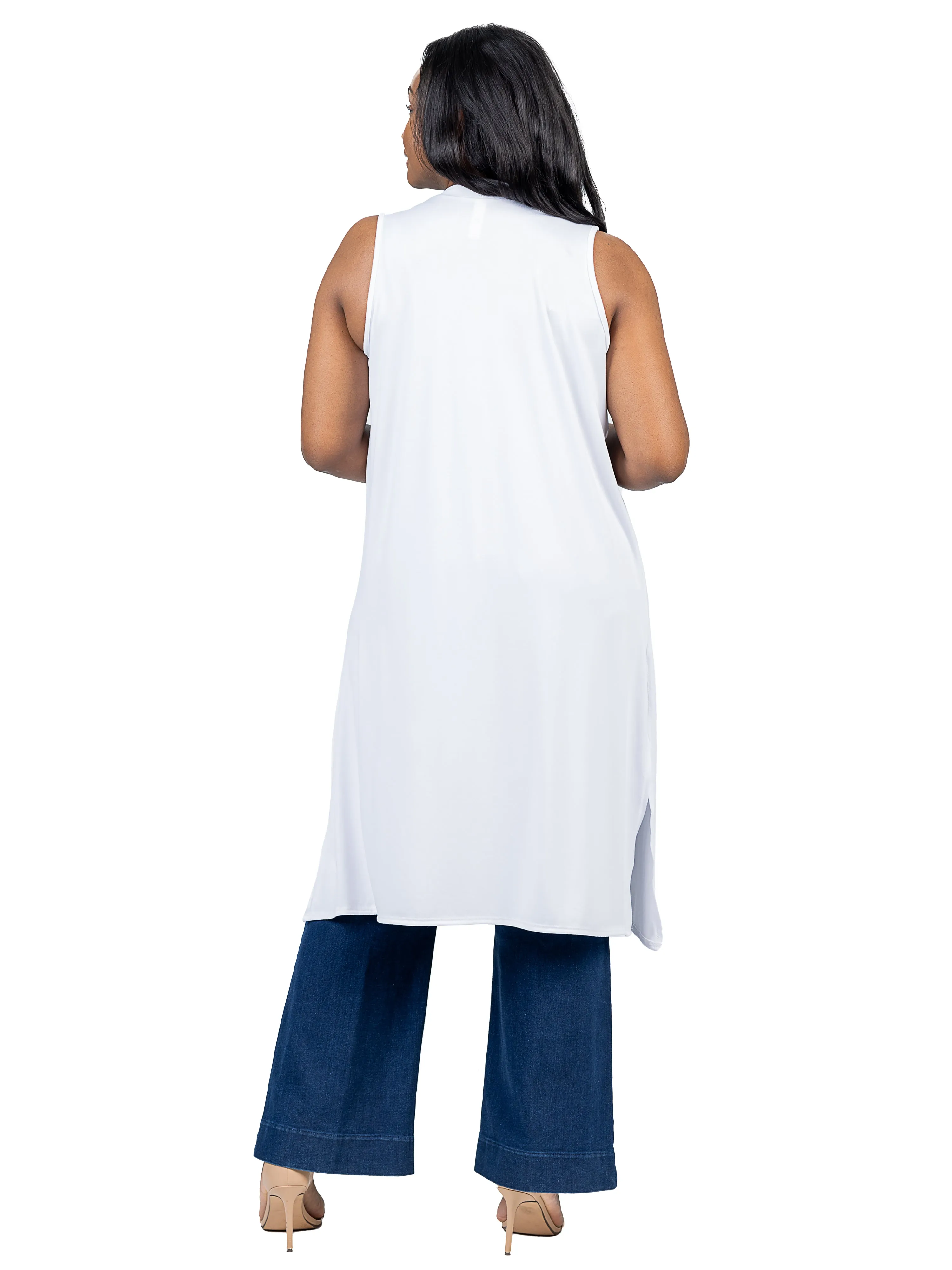 Long Sleeveless Plus Size Cardigan Vest