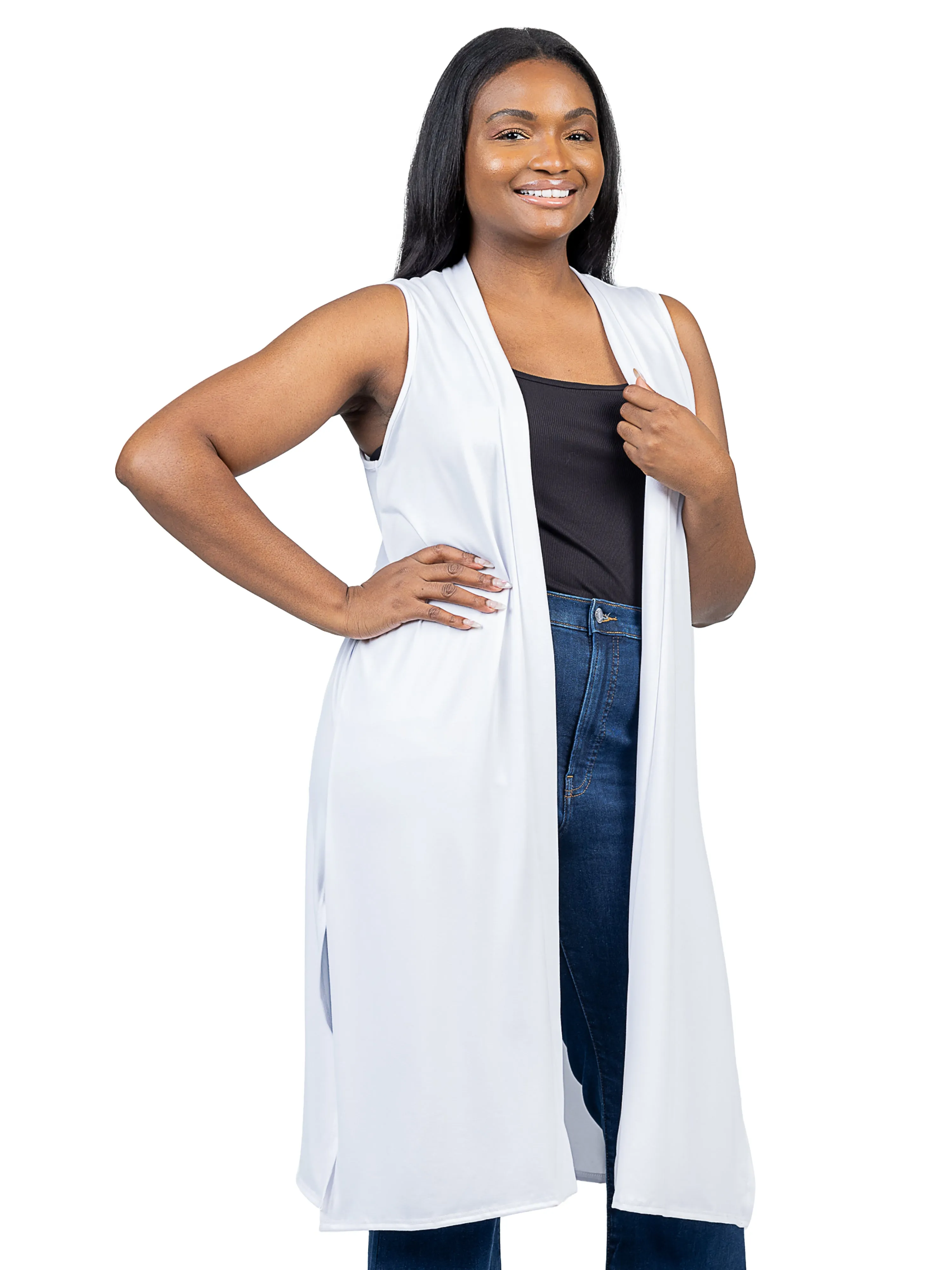 Long Sleeveless Plus Size Cardigan Vest