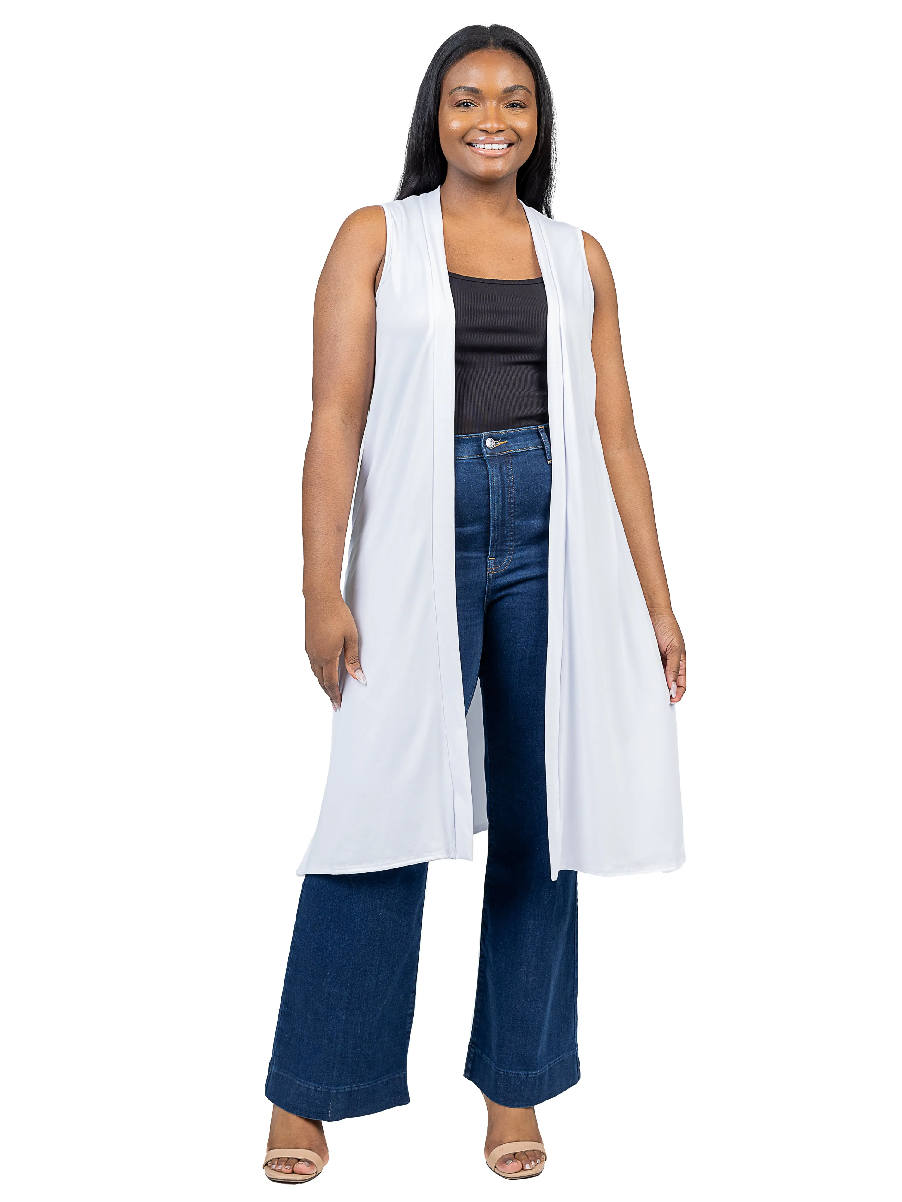 Long Sleeveless Plus Size Cardigan Vest