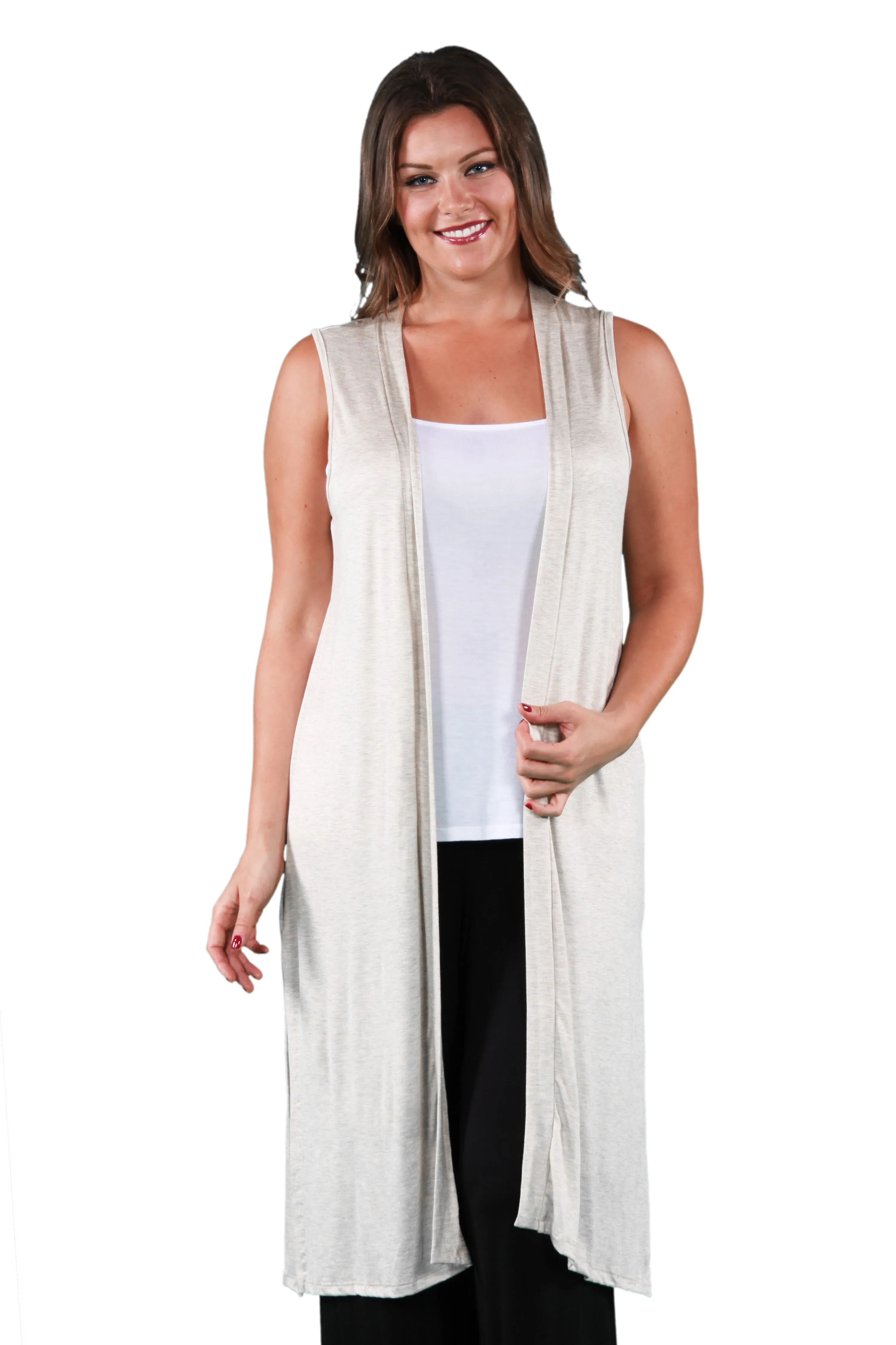 Long Sleeveless Plus Size Cardigan Vest